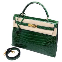 Bolso Hermes Kelly 32 Sellier Esmeralda de cocodrilo poroso