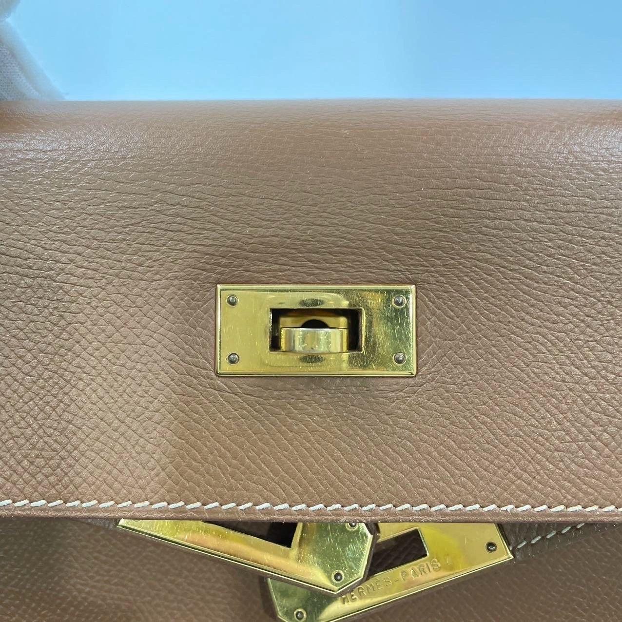 Hermes Kelly 32 Sellier Gold Epsom Leather Gold HW Double Ring 2002 9