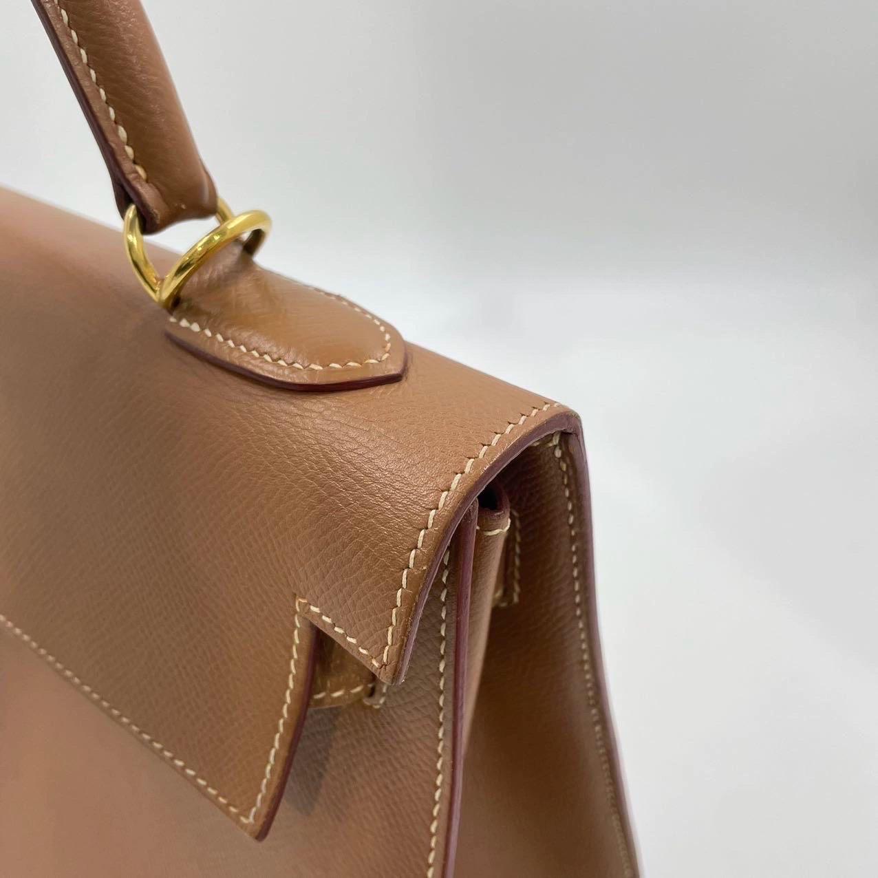 Hermes Kelly 32 Sellier Gold Epsom Leather Gold HW Double Ring 2002 13