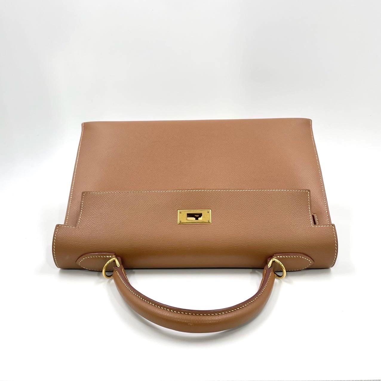 Women's Hermes Kelly 32 Sellier Gold Epsom Leather Gold HW Double Ring 2002