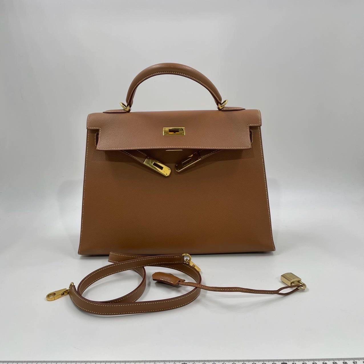 Hermes Kelly 32 Sellier Gold Epsom Leather Gold HW Double Ring 2002 1