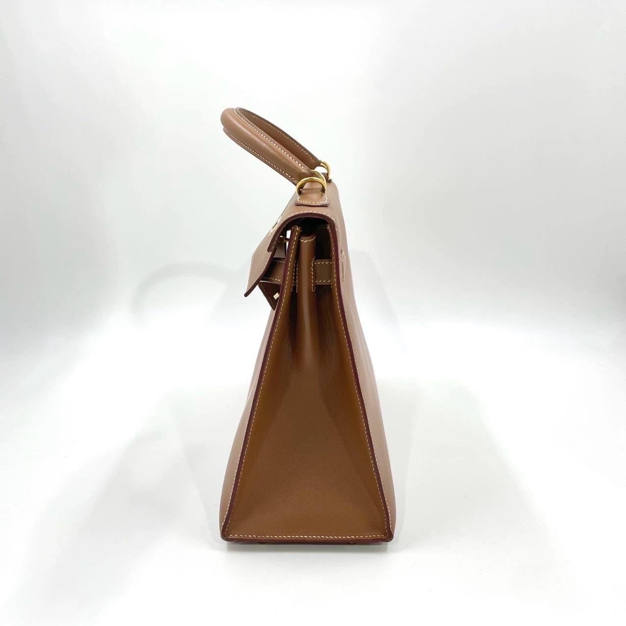 Hermes Kelly 32 Sellier Gold Epsom Leather Gold HW Double Ring 2002 3