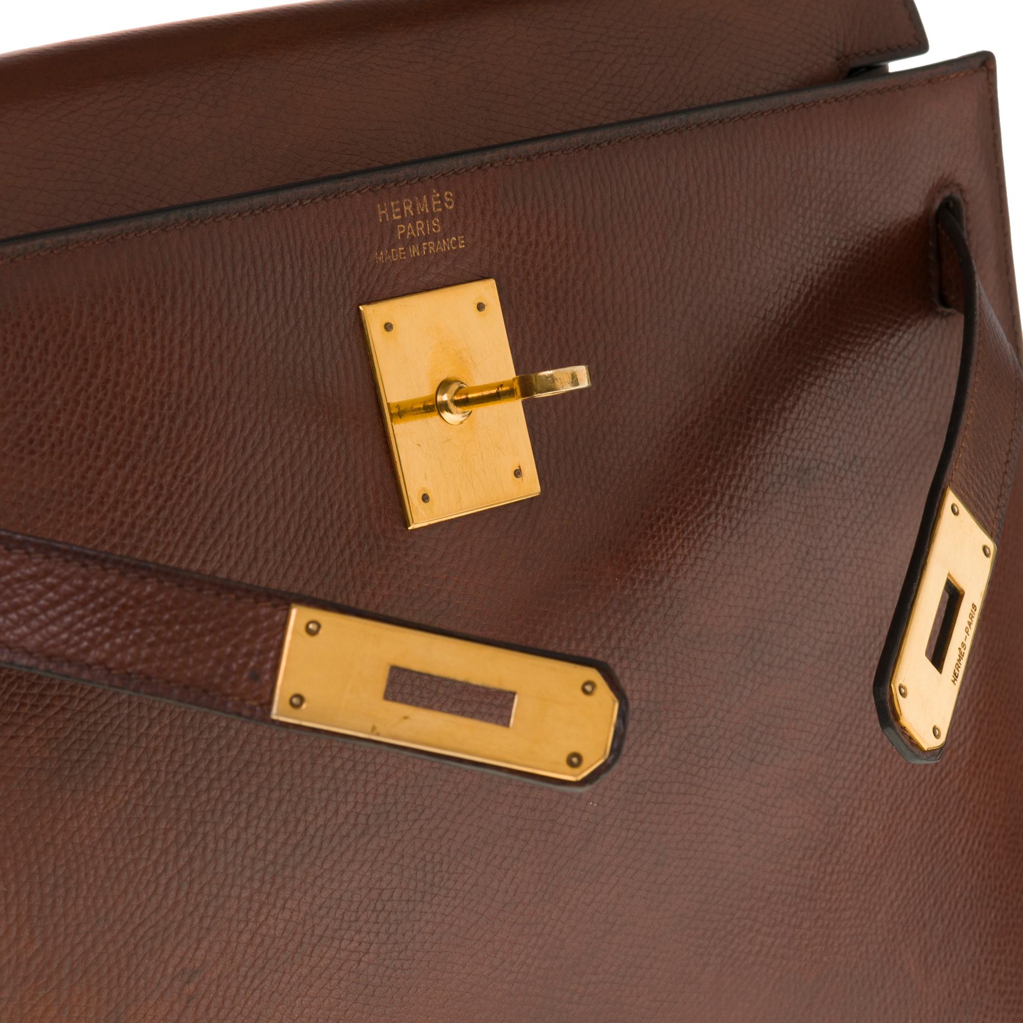Hermès Kelly 32 sellier Handtasche aus braunem Courchevel Leder und goldenen Beschlägen Damen