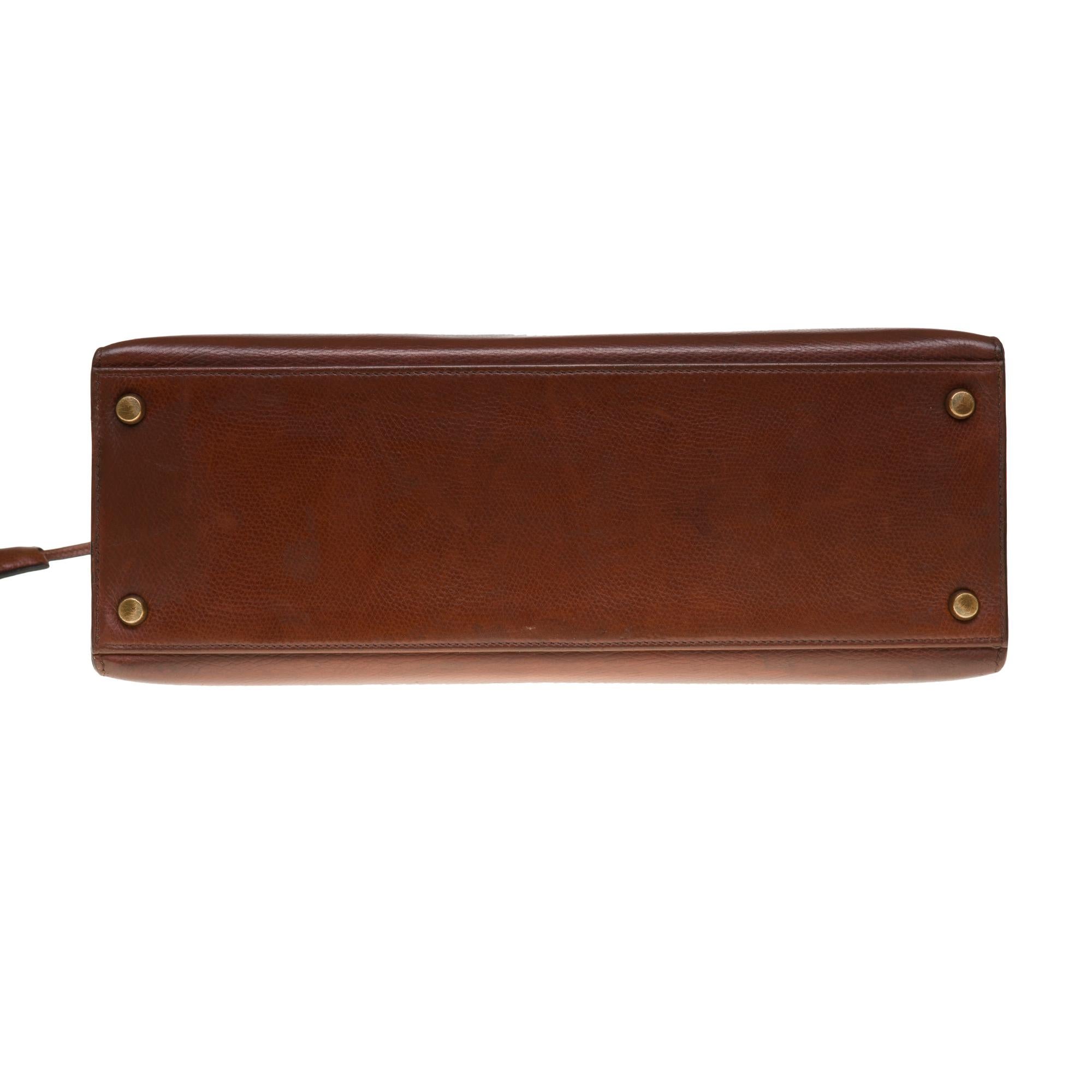 Hermès Kelly 32 sellier Handtasche aus braunem Courchevel Leder und goldenen Beschlägen 4