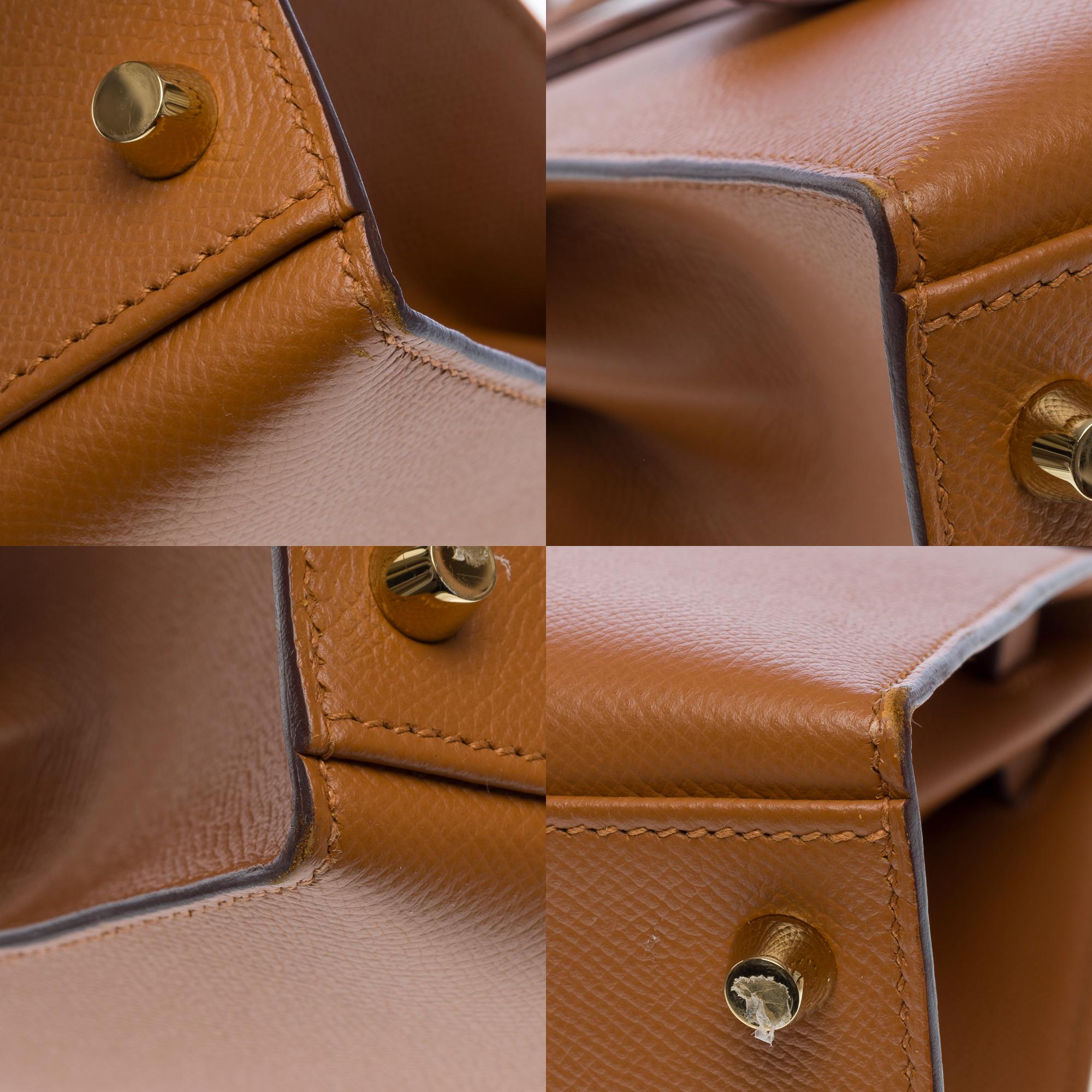 Hermès Kelly 32 sellier handbag strap (HSO) in Camel & Orange Epsom leather, GHW For Sale 8