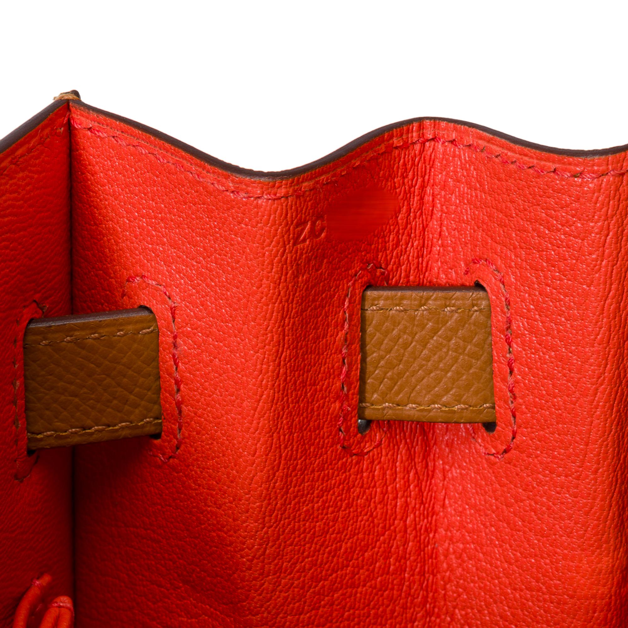 Hermès Kelly 32 sellier Handtaschenband (HSO) aus Camel & Orange Epsom Leder, GHW im Angebot 4