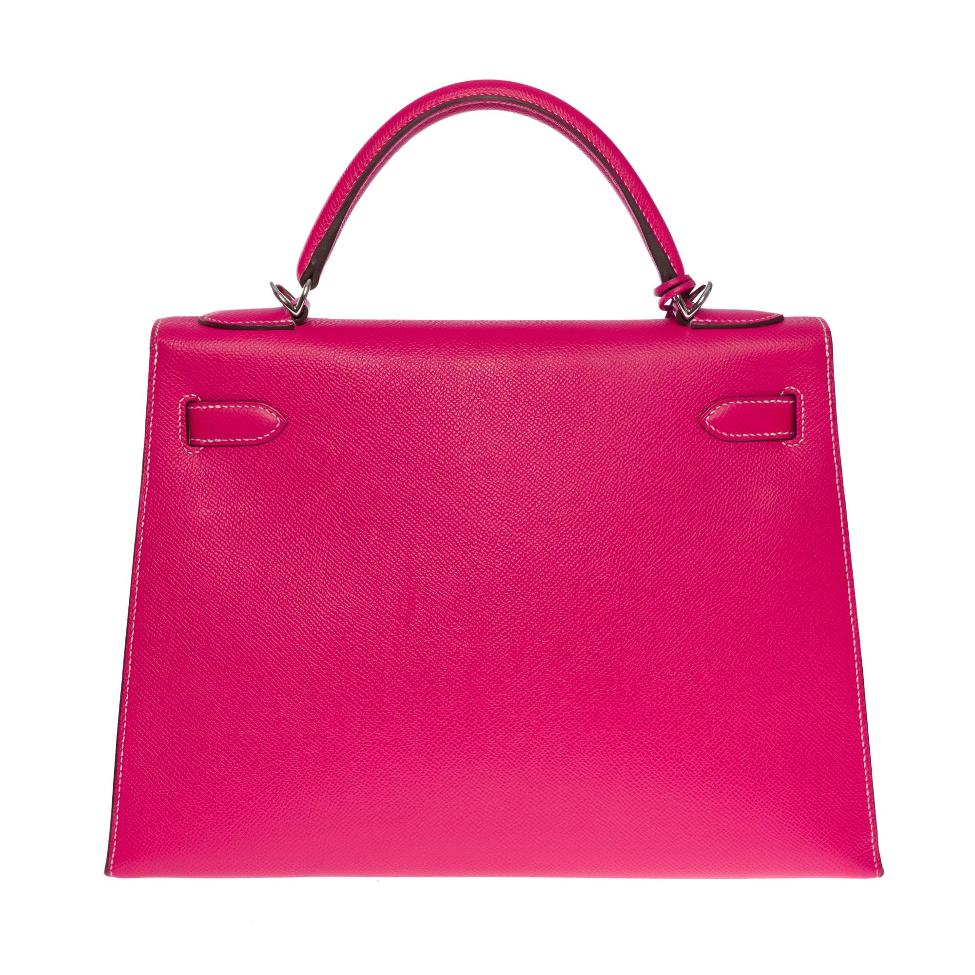 Red Hermès Kelly 32 sellier handbag strap (HSS) in Pink & purple Epsom leather, SHW
