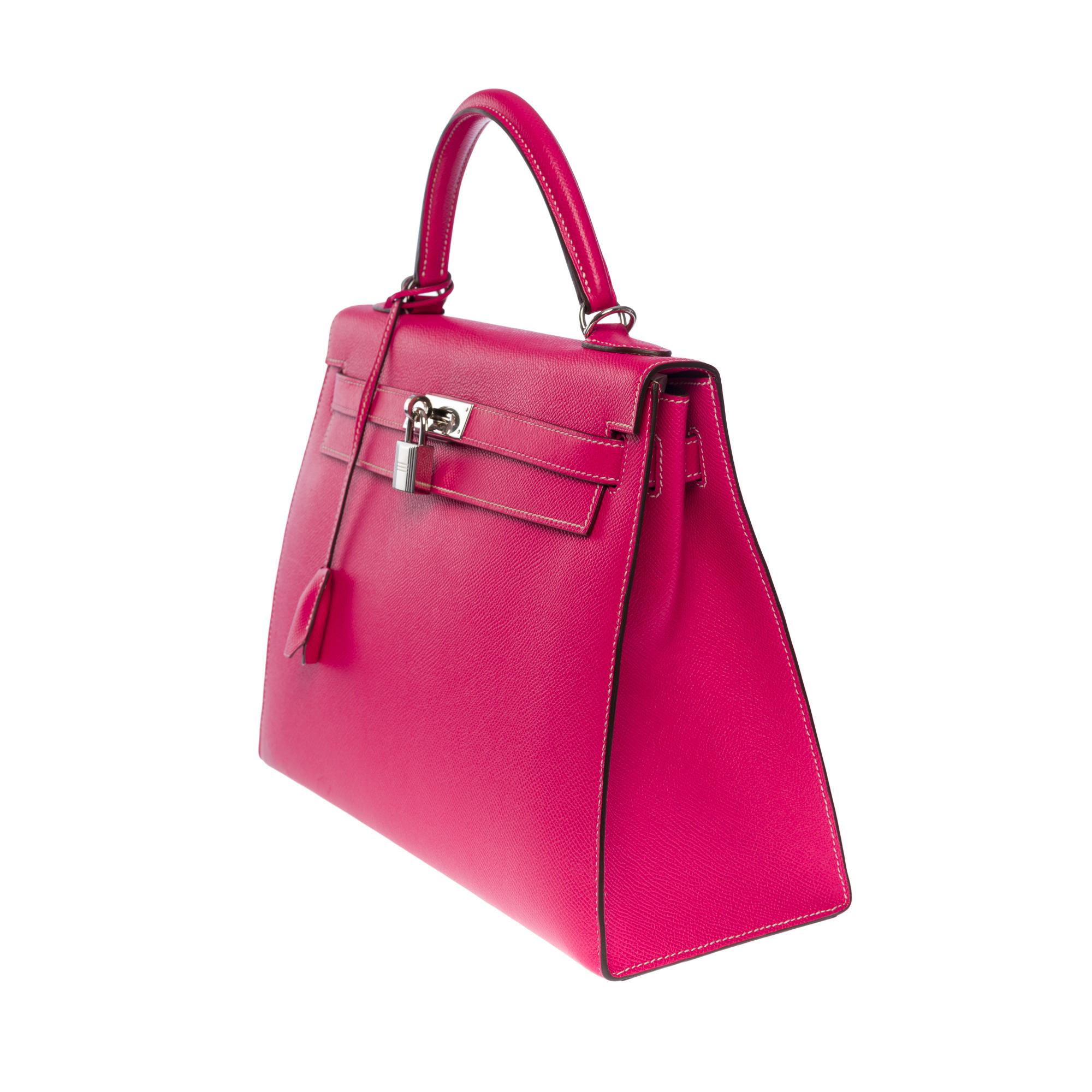 Hermès Kelly 32 sellier handbag strap (HSS) in Pink & purple Epsom leather, SHW In Good Condition In Paris, IDF