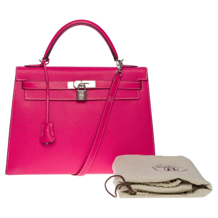 Hermès Kelly 32 sellier handbag strap (HSS) in Pink and purple Epsom  leather, SHW For Sale at 1stDibs