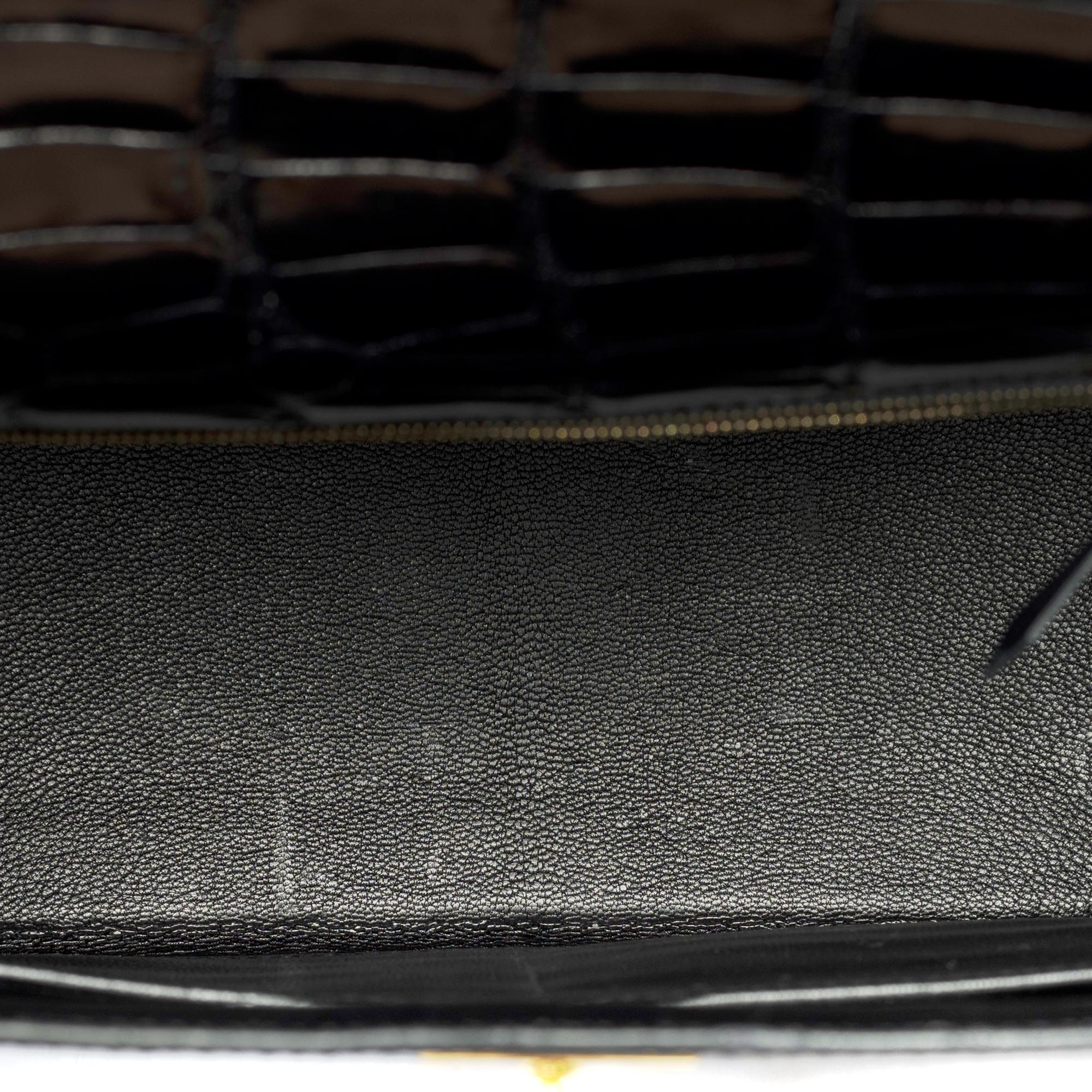 Hermès Kelly 32 sellier handbag strap in Black Alligator Mississippiensis, GHW For Sale 6