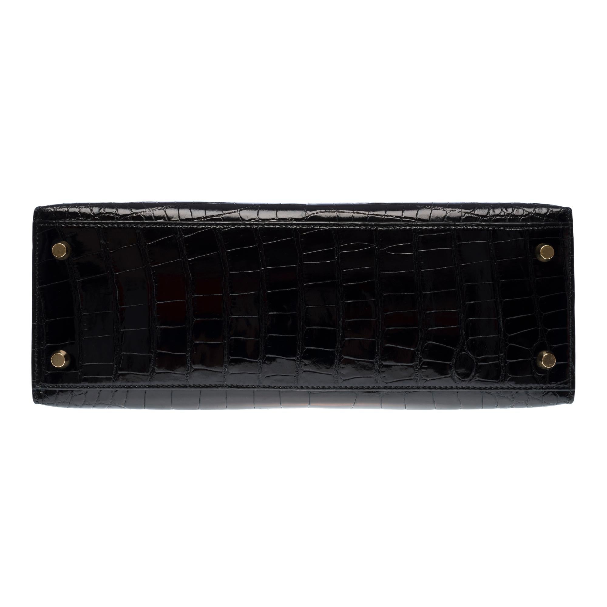 Hermès Kelly 32 sellier handbag strap in Black Alligator Mississippiensis, GHW 8