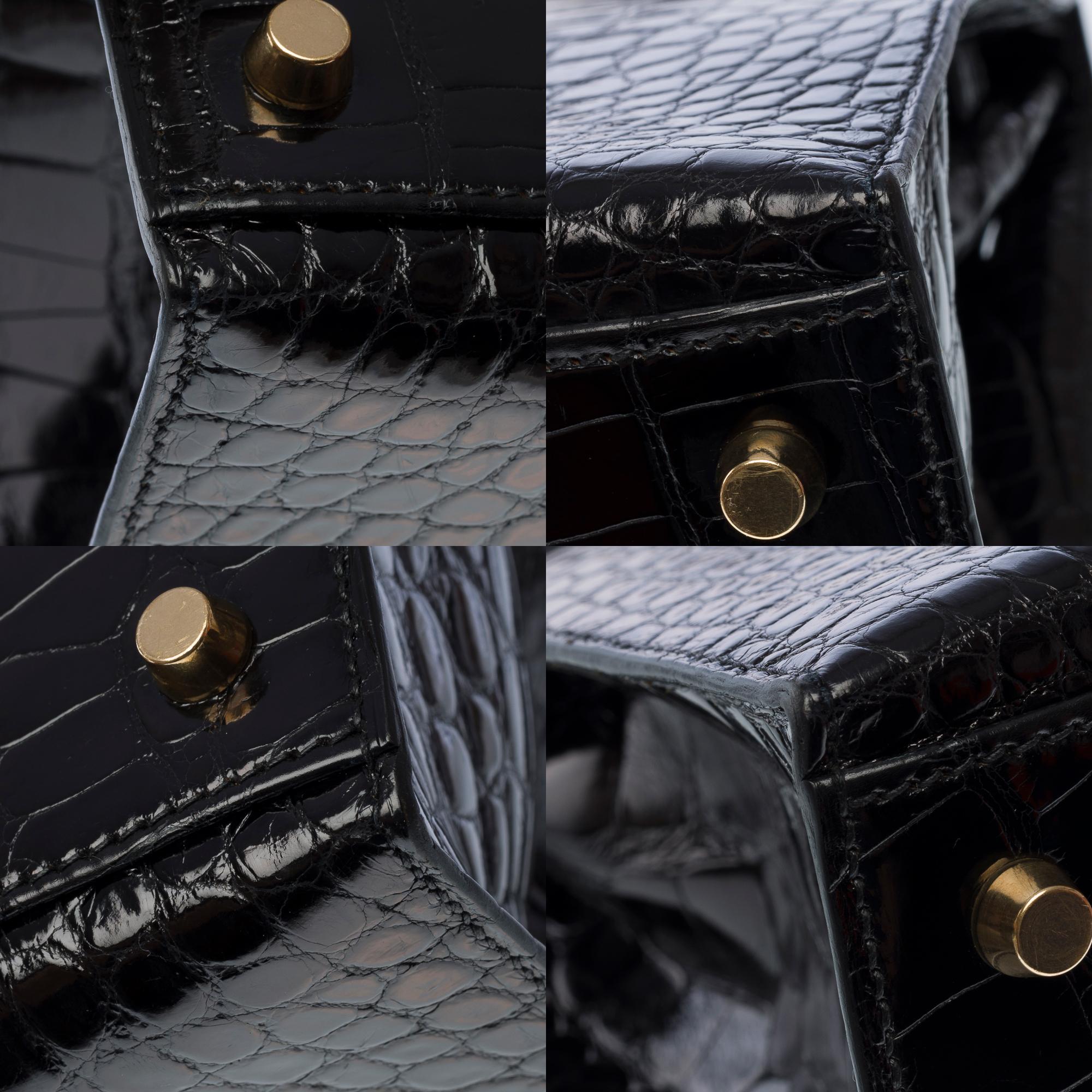 Hermès Kelly 32 sellier handbag strap in Black Alligator Mississippiensis, GHW For Sale 9