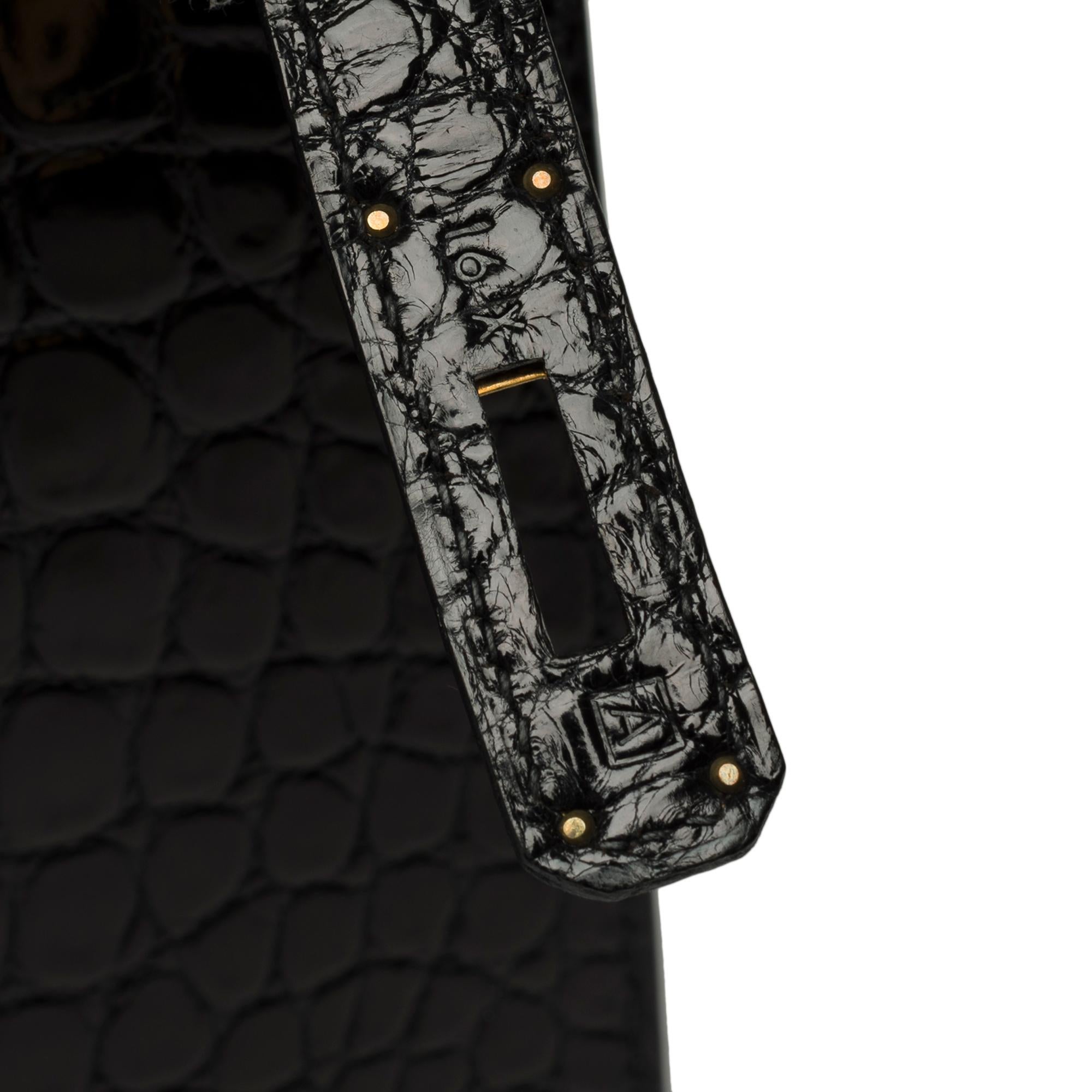 Hermès Kelly 32 sellier handbag strap in Black Alligator Mississippiensis, GHW For Sale 5