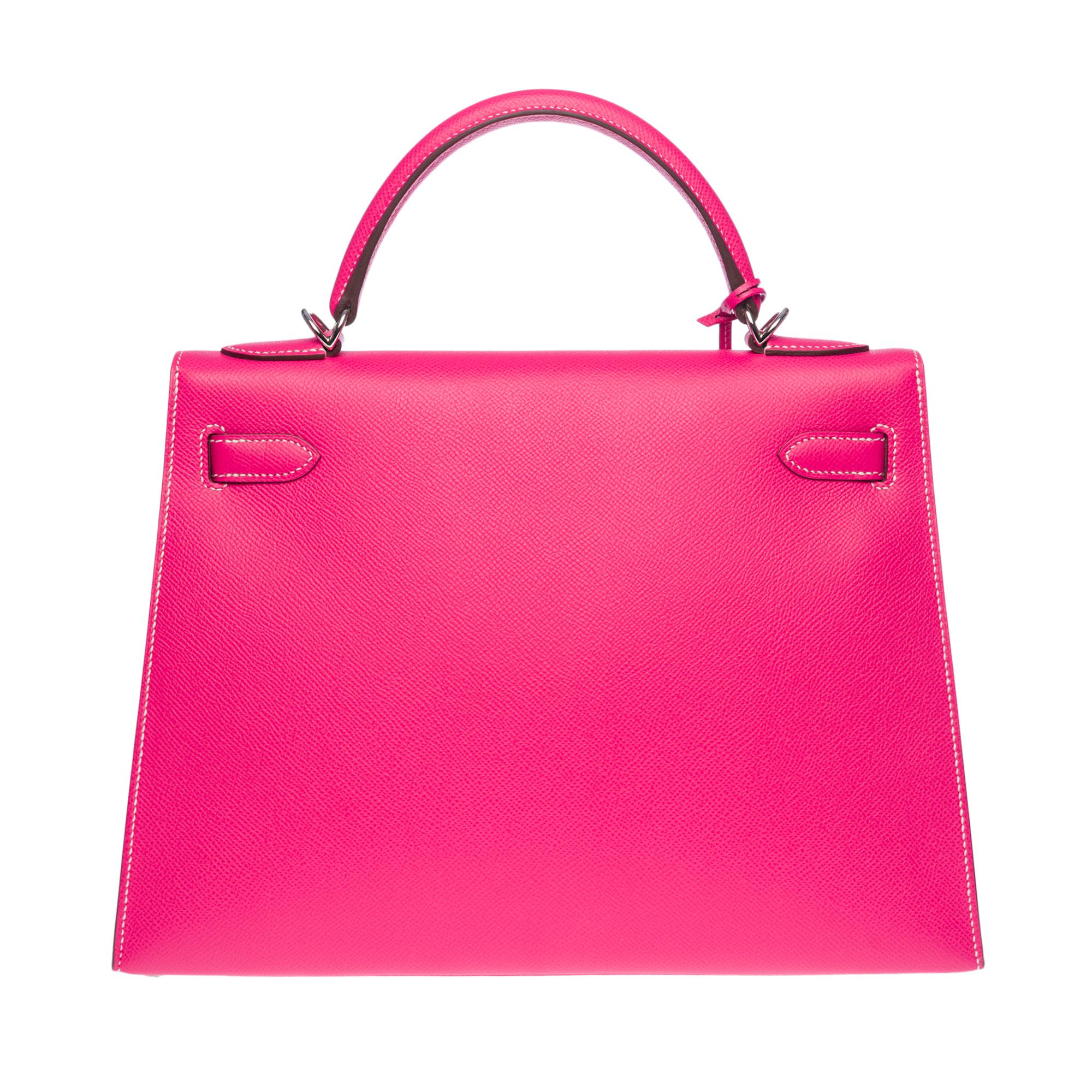 Red Hermès Kelly 32 sellier handbag strap in Rose lipstick epsom leather, SHW