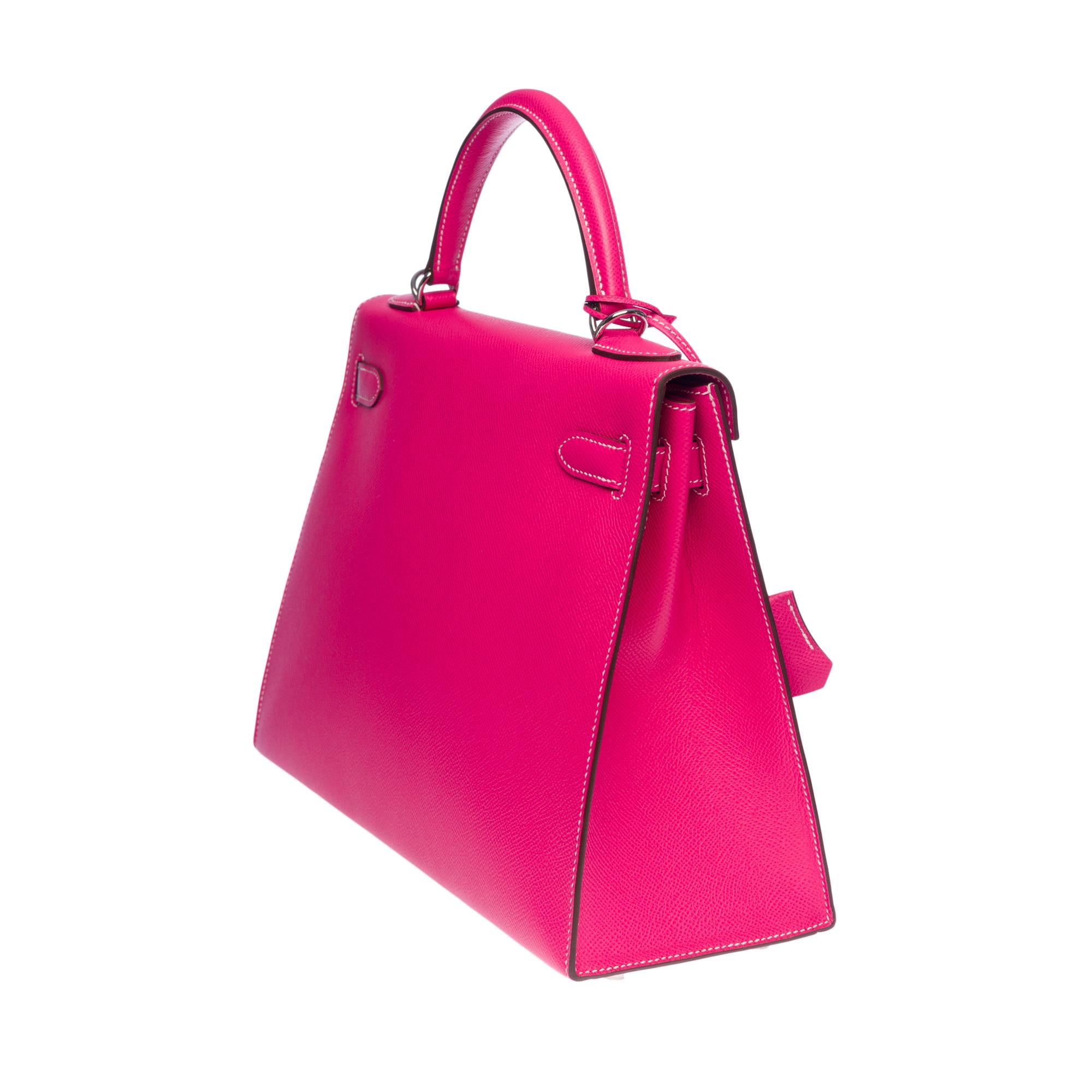 Women's Hermès Kelly 32 sellier handbag strap in Rose lipstick epsom leather, SHW