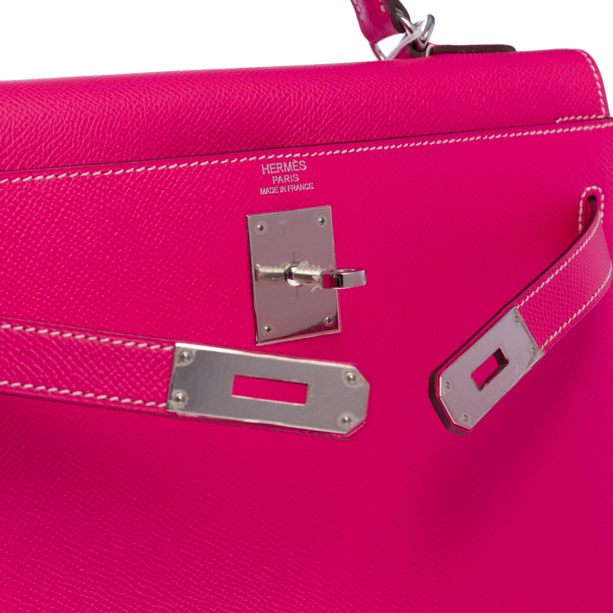 Hermès Kelly 32 sellier handbag strap in Rose lipstick epsom leather, SHW 1