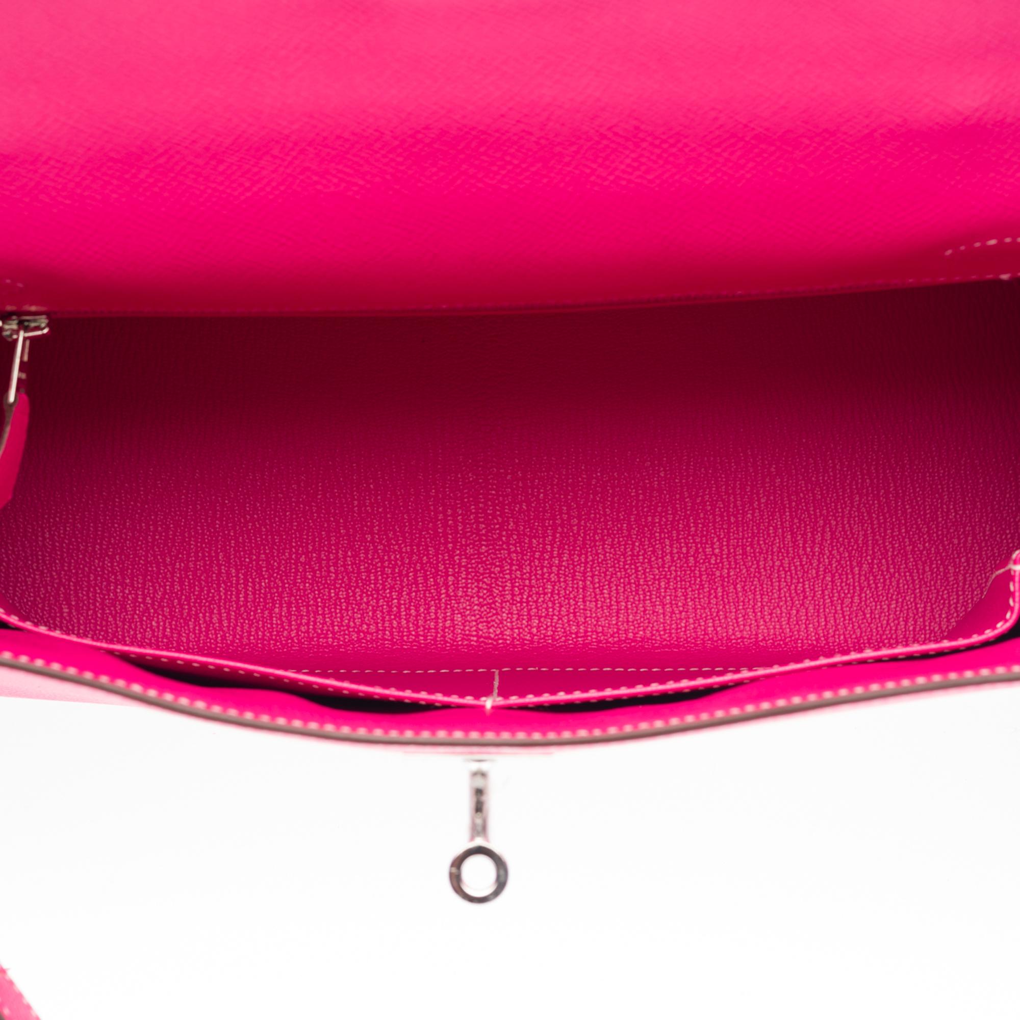 Hermès Kelly 32 sellier handbag strap in Rose lipstick epsom leather, SHW 3
