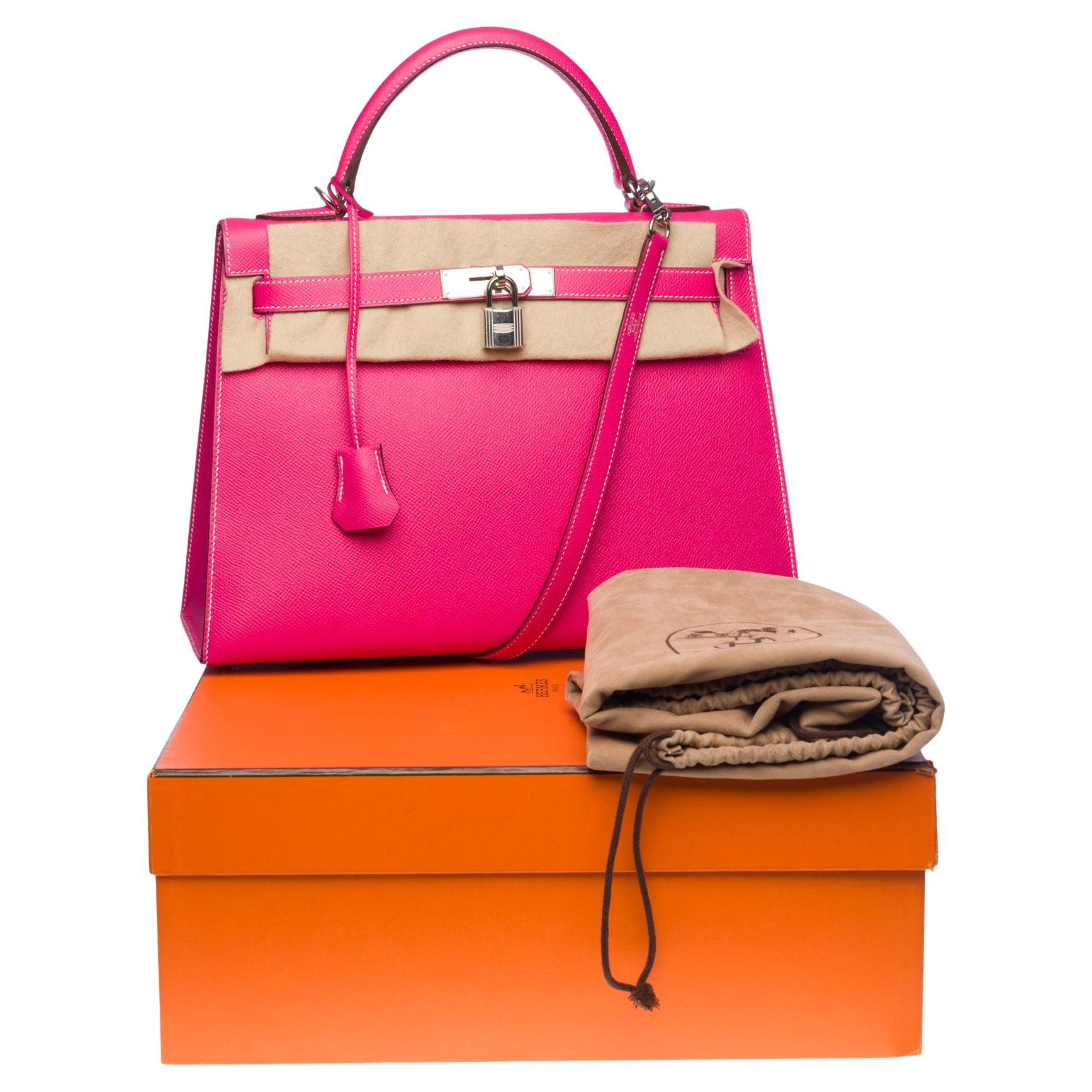 Hermès Kelly 32 sellier handbag strap in Rose lipstick epsom leather, SHW