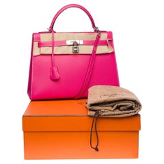 Hermès Kelly 32 sellier Handtasche Riemen in Rose Lippenstift epsom Leder, SHW