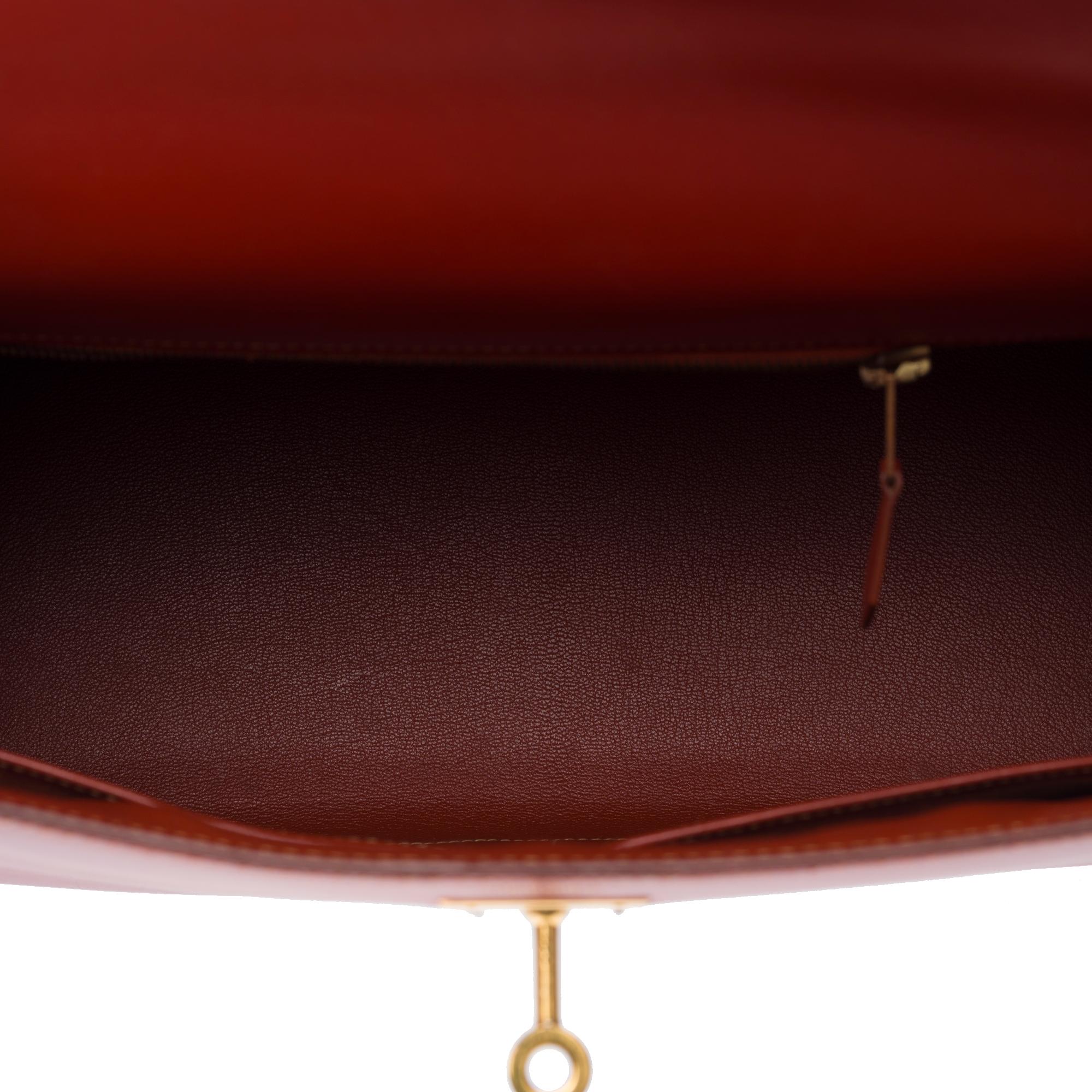 Hermès Kelly 32 sellier handbag strap in rouge brique box calfskin leather, GHW 5