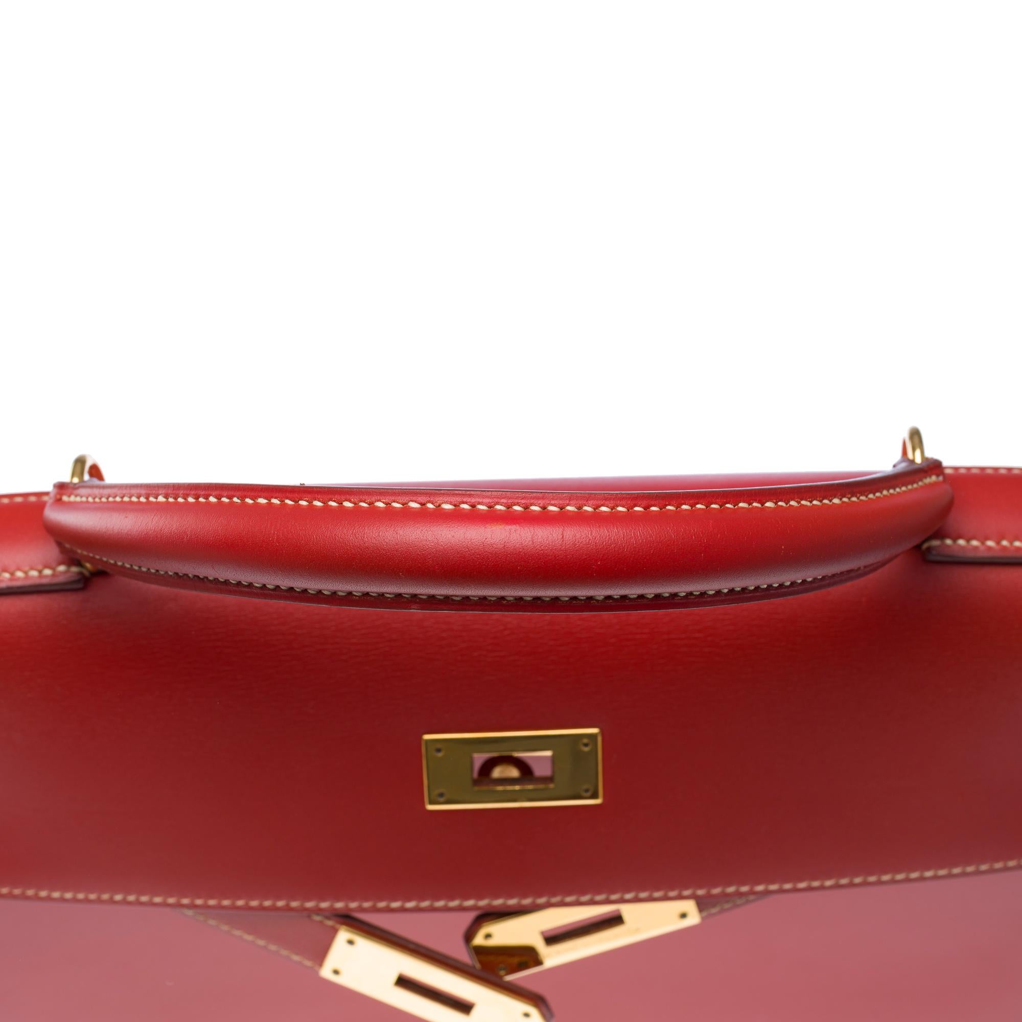 Hermès Kelly 32 sellier handbag strap in rouge brique box calfskin leather, GHW 6