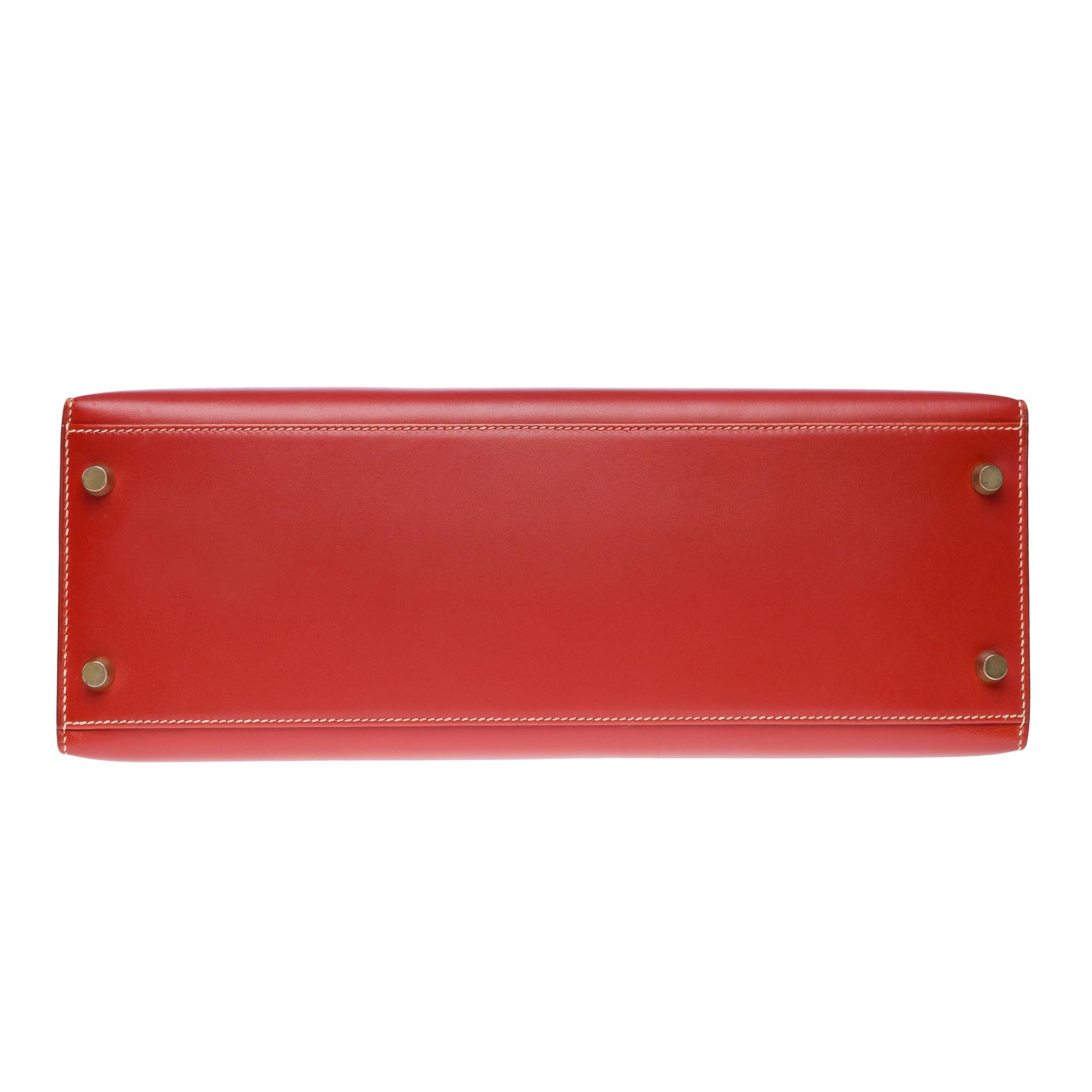 Hermès Kelly 32 sellier handbag strap in rouge brique box calfskin leather, GHW 7