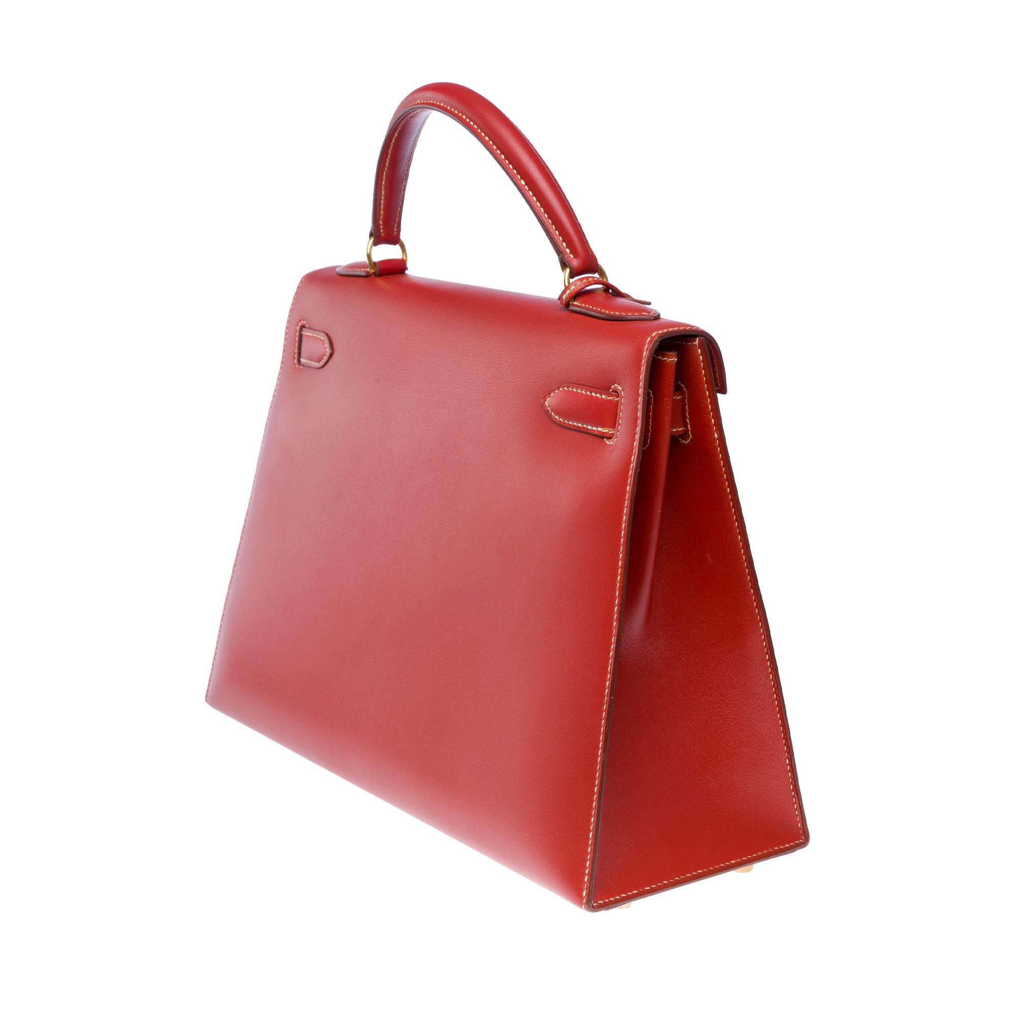 Hermès Kelly 32 sellier handbag strap in rouge brique box calfskin leather, GHW 2