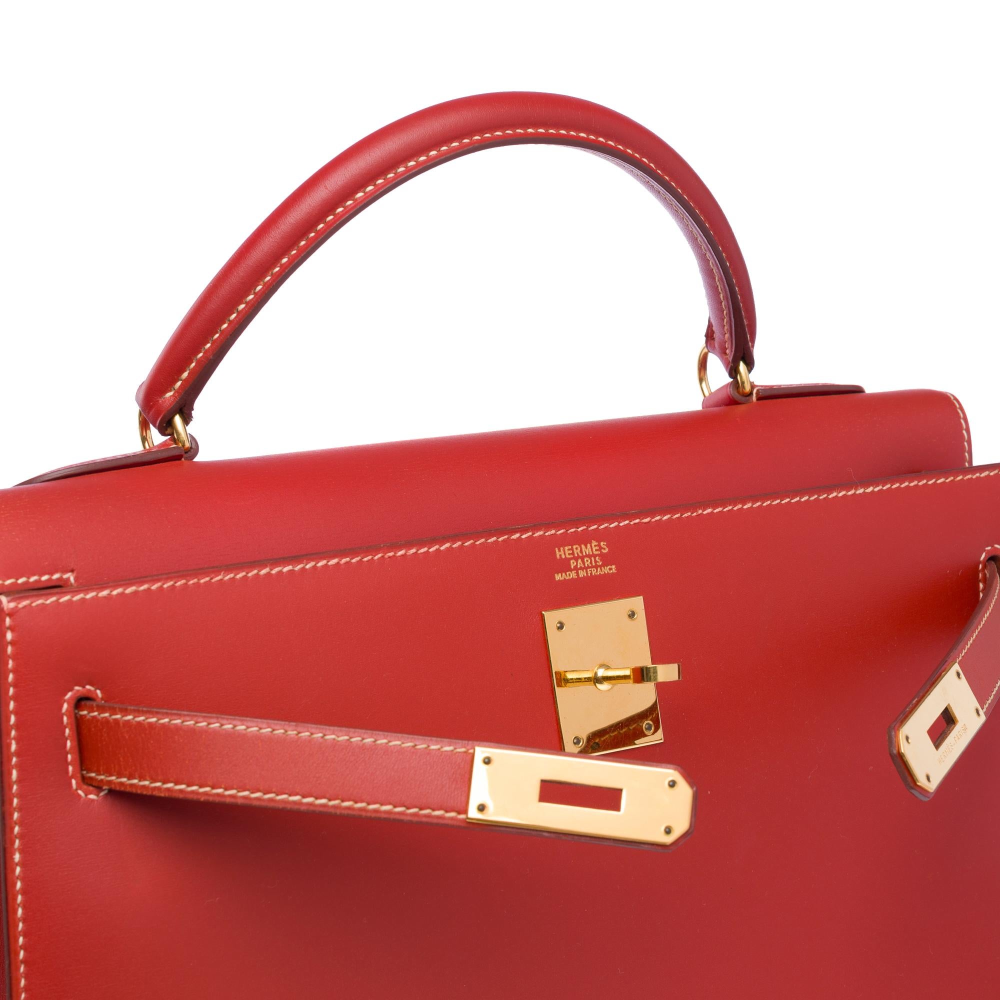 Hermès Kelly 32 sellier handbag strap in rouge brique box calfskin leather, GHW 3