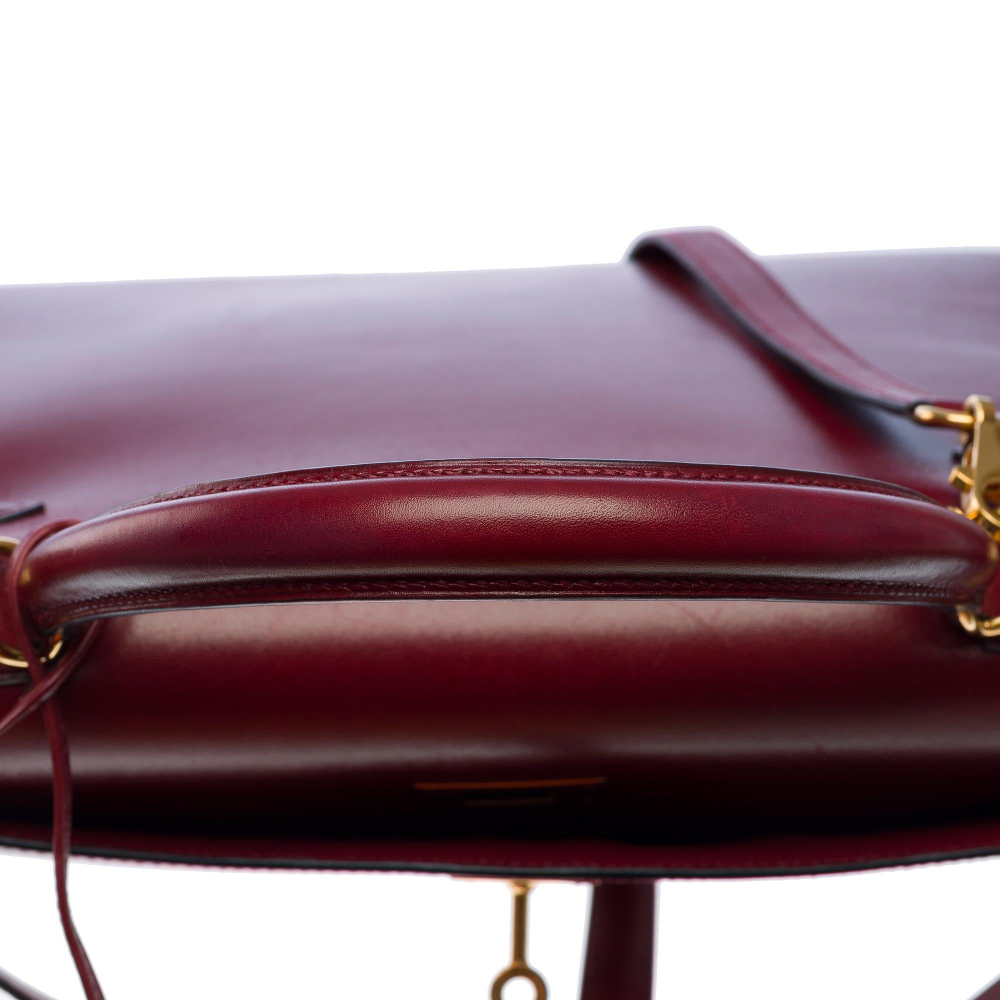 Hermès Kelly 32 sellier handbag strap in Rouge H (Burgundy) box calfskin , GHW 5