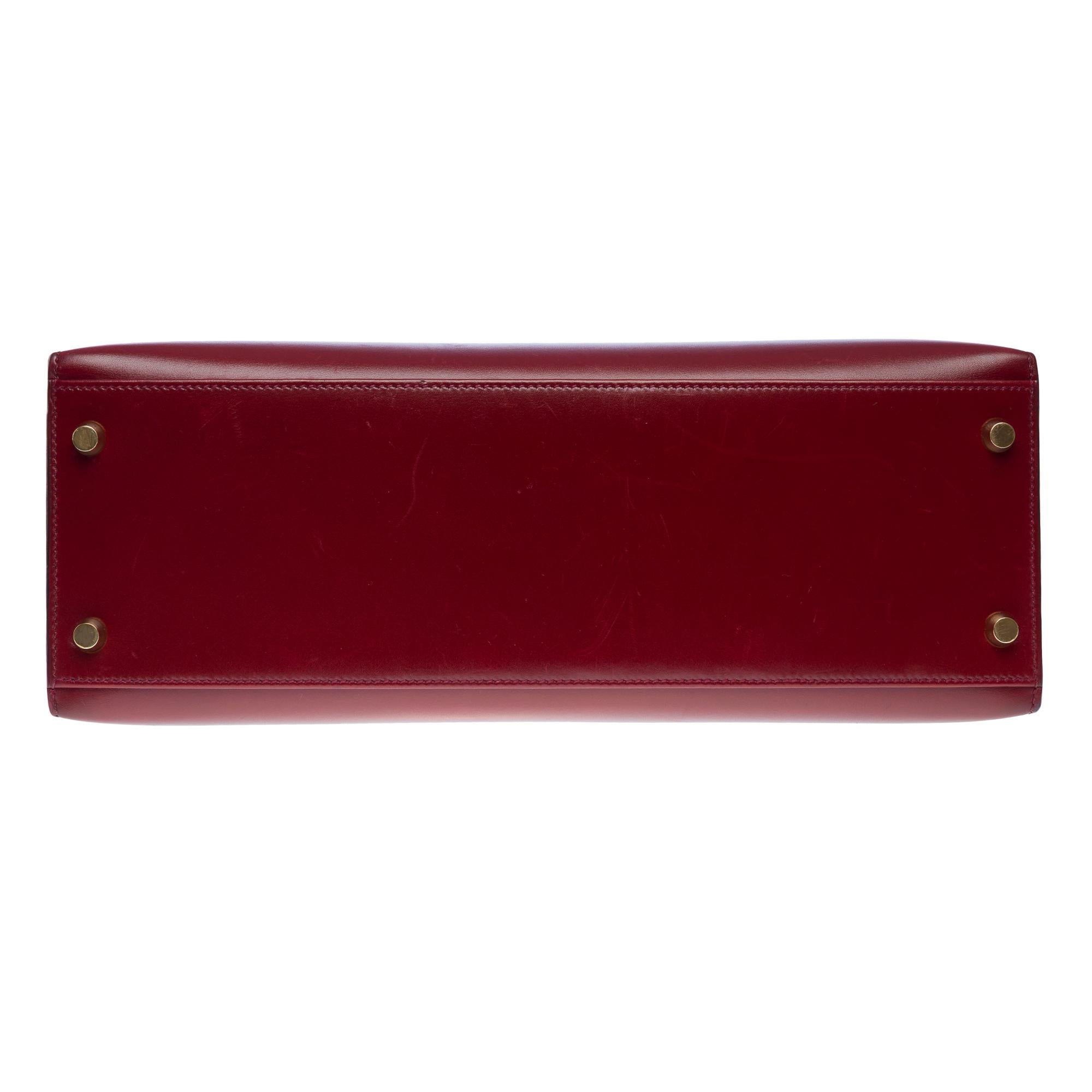 Hermès Kelly 32 sellier handbag strap in Rouge H (Burgundy) box calfskin , GHW 6