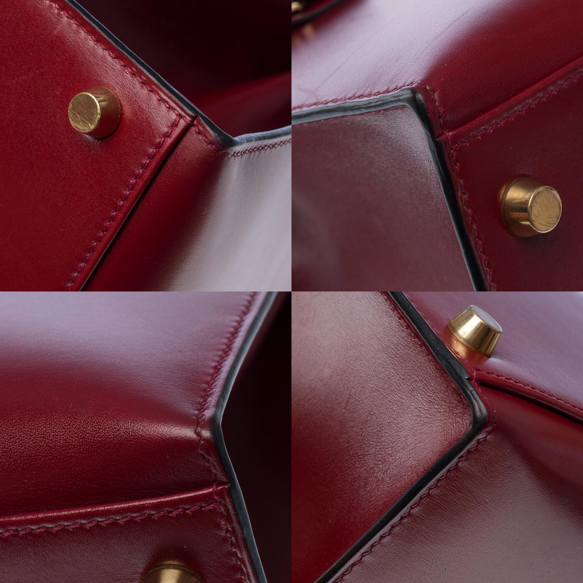 Hermès Kelly 32 sellier handbag strap in Rouge H (Burgundy) box calfskin , GHW 7