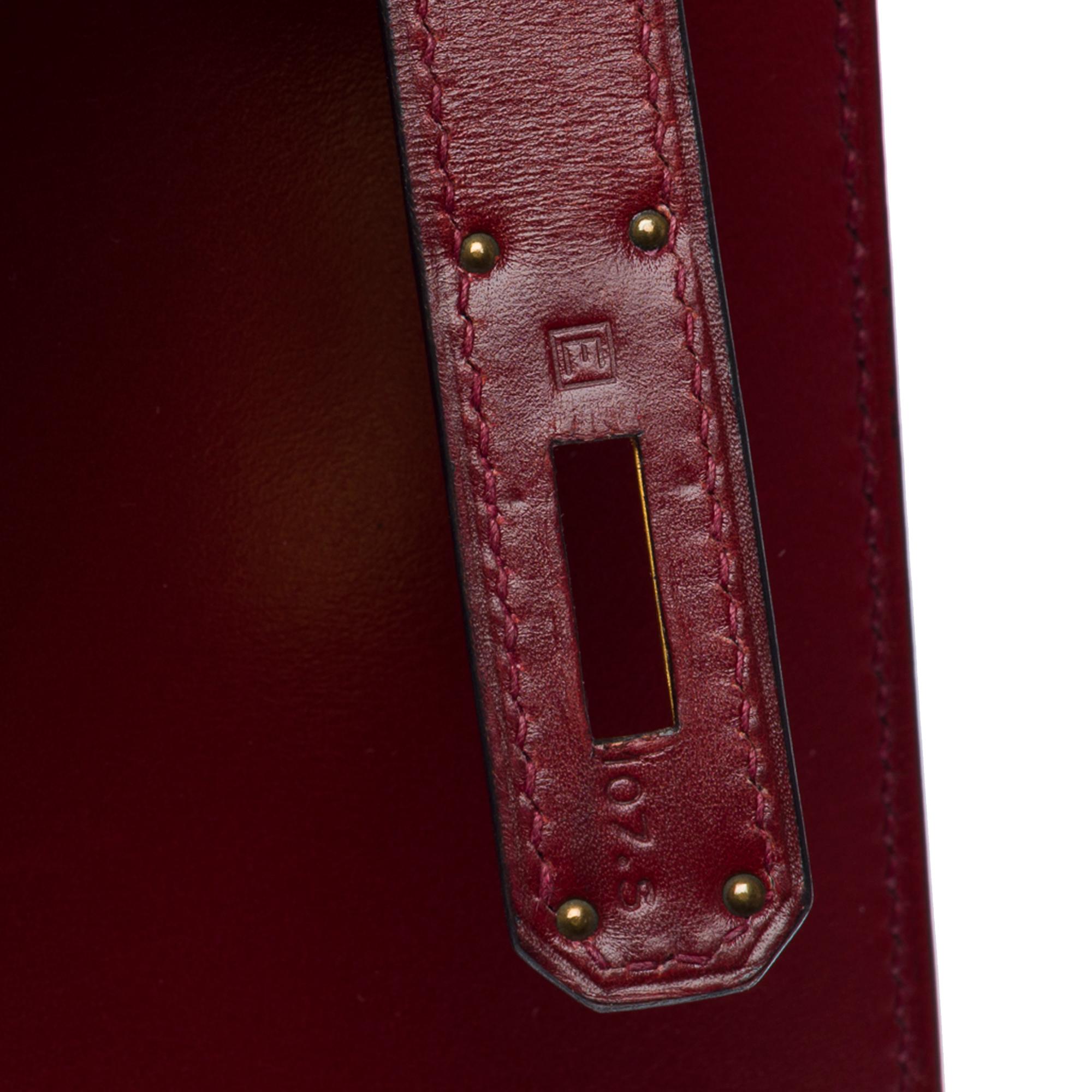 Hermès Kelly 32 sellier handbag strap in Rouge H (Burgundy) box calfskin , GHW 3