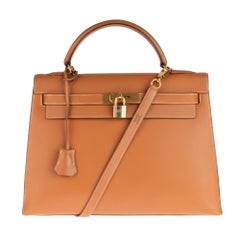 Hermès Kelly 32 sellier in Chamonix Gold leather with strap and Gold hardware !