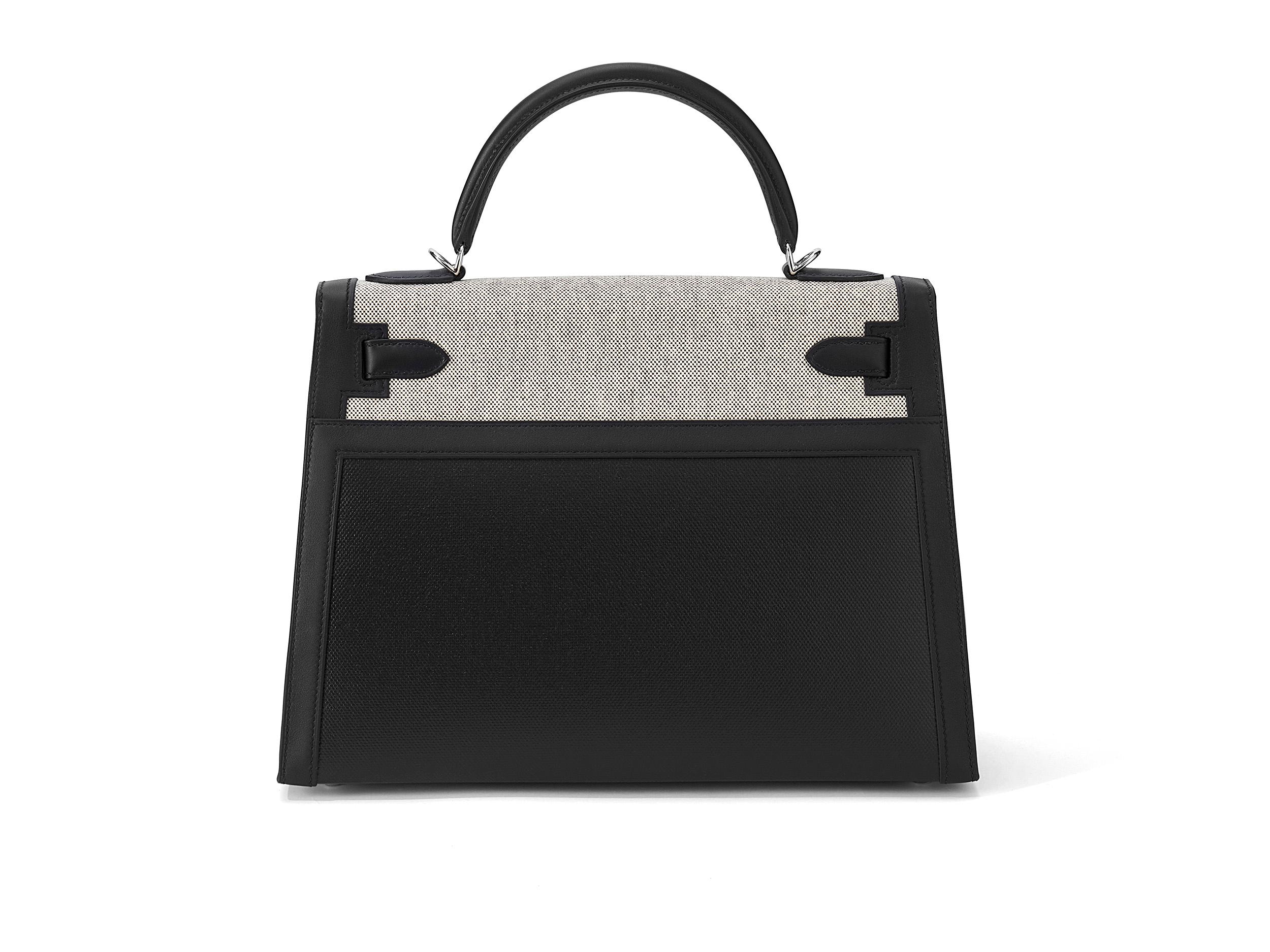 Hermès Kelly 32 Sellier Noir Berline Toile Palladium Hardware Negro en venta