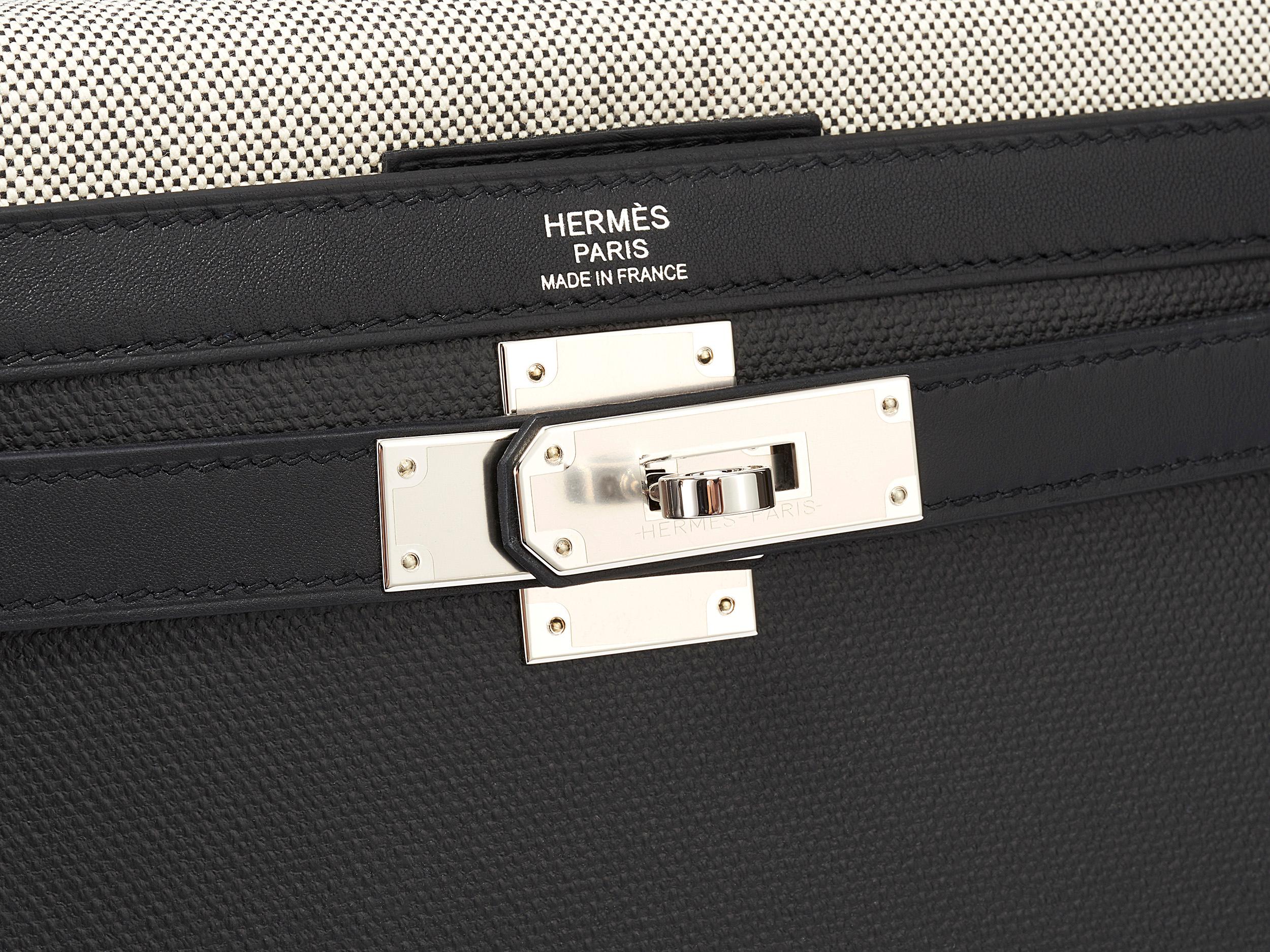 Femenino o masculino Hermès Kelly 32 Sellier Noir Berline Toile Palladium Hardware en venta