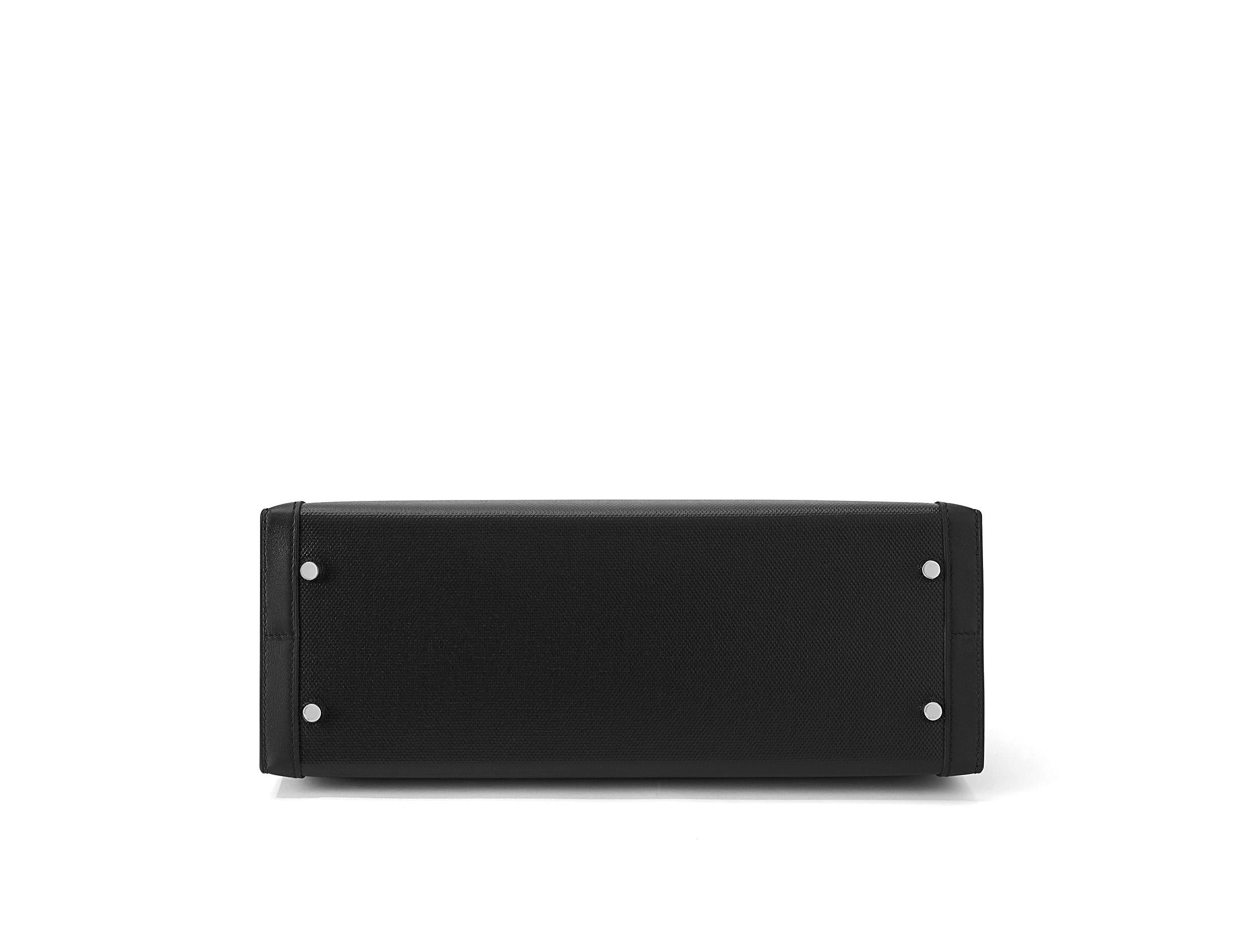 Hermès Kelly 32 Sellier Noir Berline Toile Palladium Hardware en venta 3
