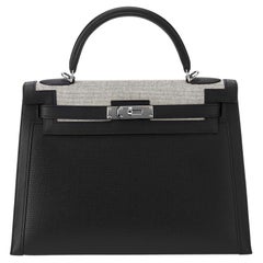 Hermès Kelly 32 Sellier Noir Berline Toile Palladium Hardware
