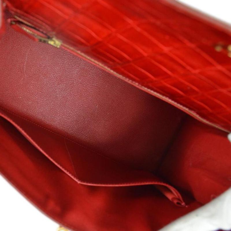 Women's HERMES Kelly 32 Sellier Red Crocodile Exotic Leather Top Handle Shoulder Bag