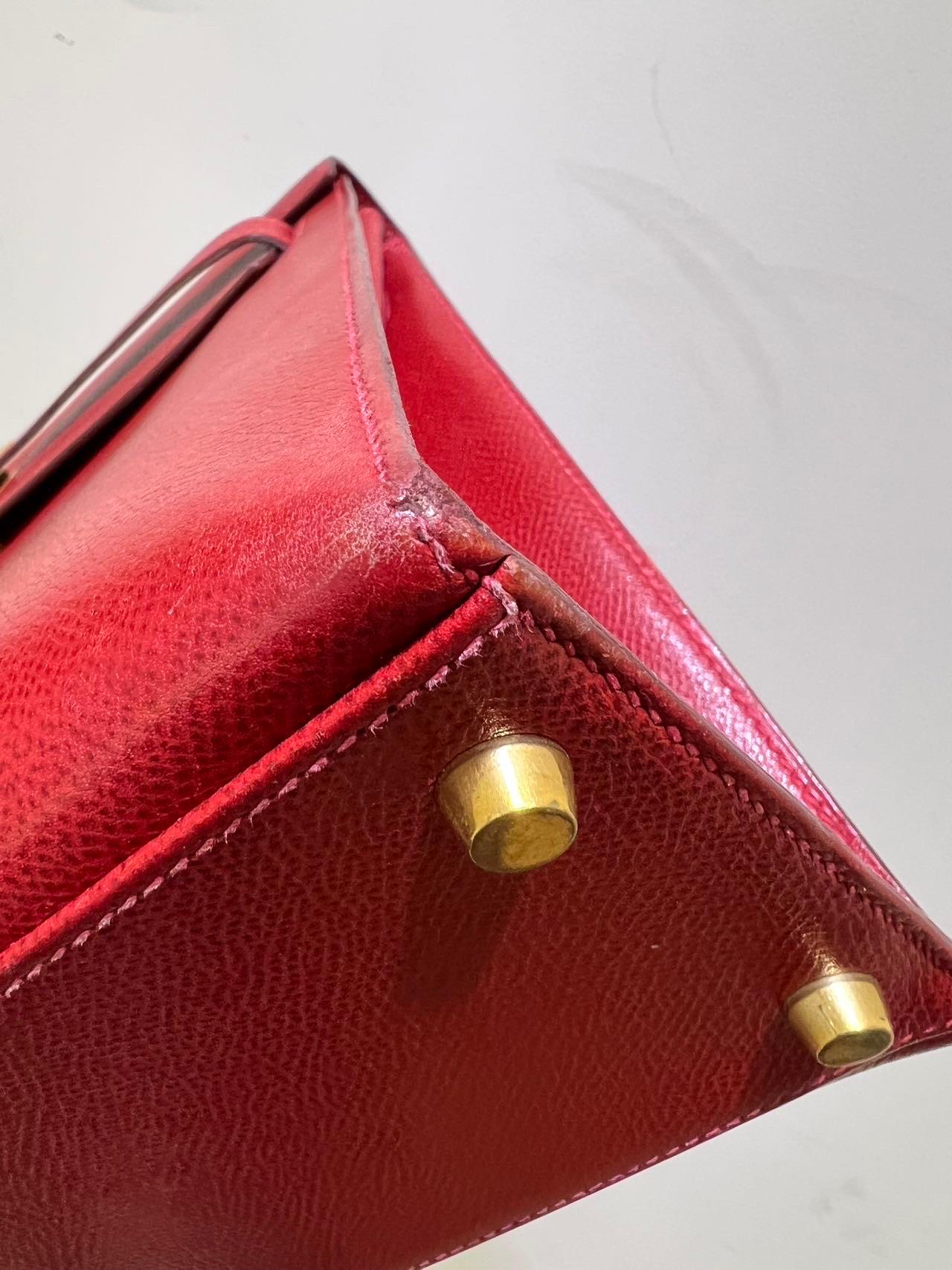 Hermes Kelly 32 Sellier Rouge Vif Red Courchevel Leather Gold HW 2003 For Sale 7