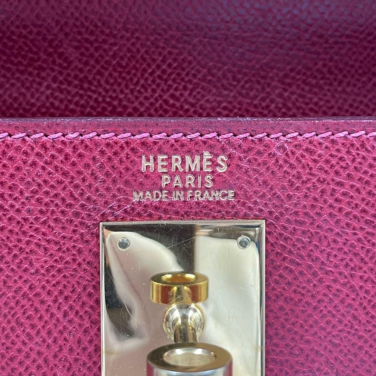 Hermes Kelly 32 Sellier Rouge Vif Red Courchevel Leather Gold HW 2003 For Sale 8