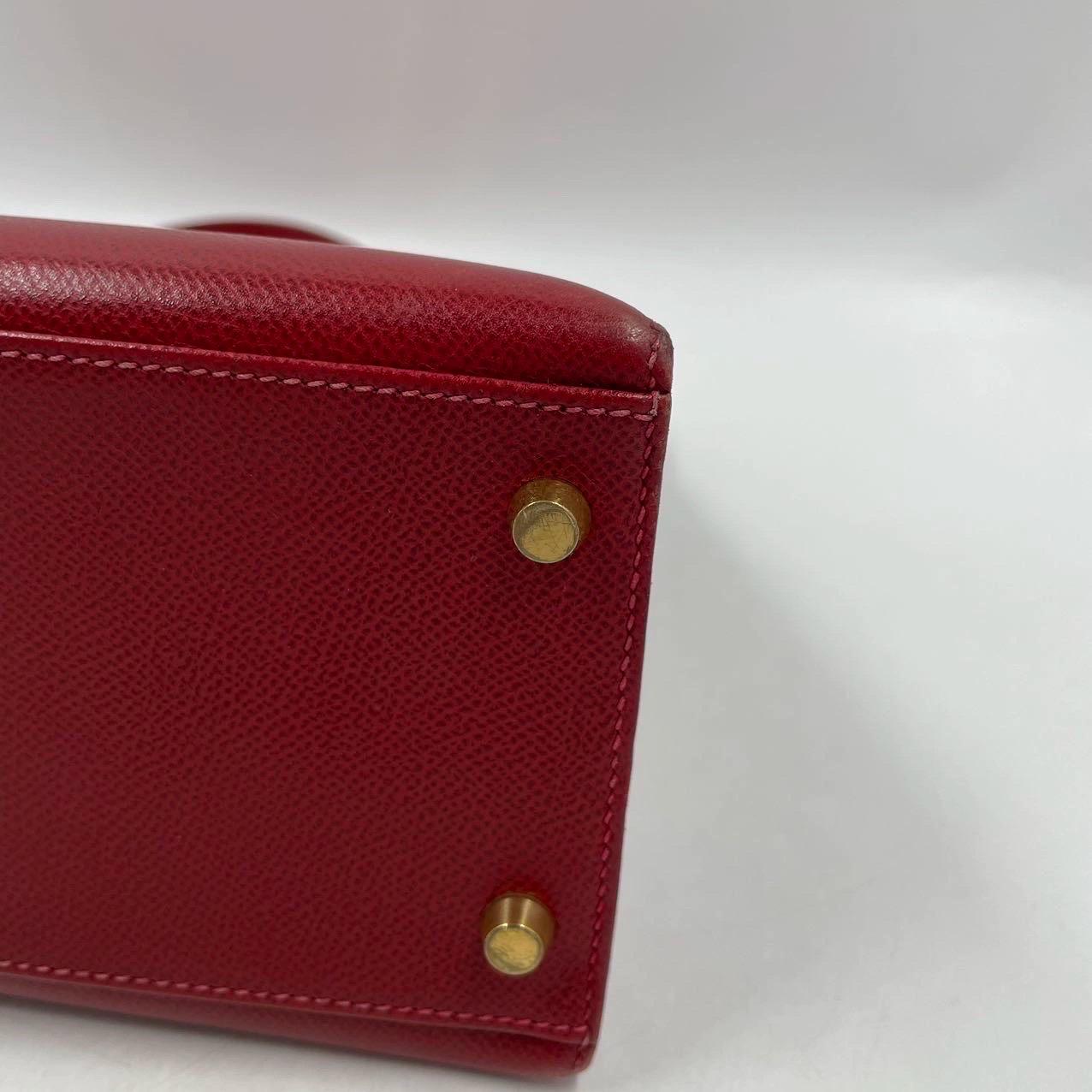 Hermes Kelly 32 Sellier Rouge Vif Red Courchevel Leather Gold HW 2003 For Sale 9