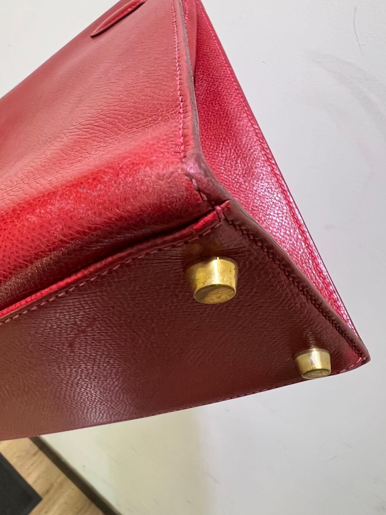 Hermes Kelly 32 Sellier Rouge Vif Red Courchevel Leather Gold HW 2003 For Sale 11