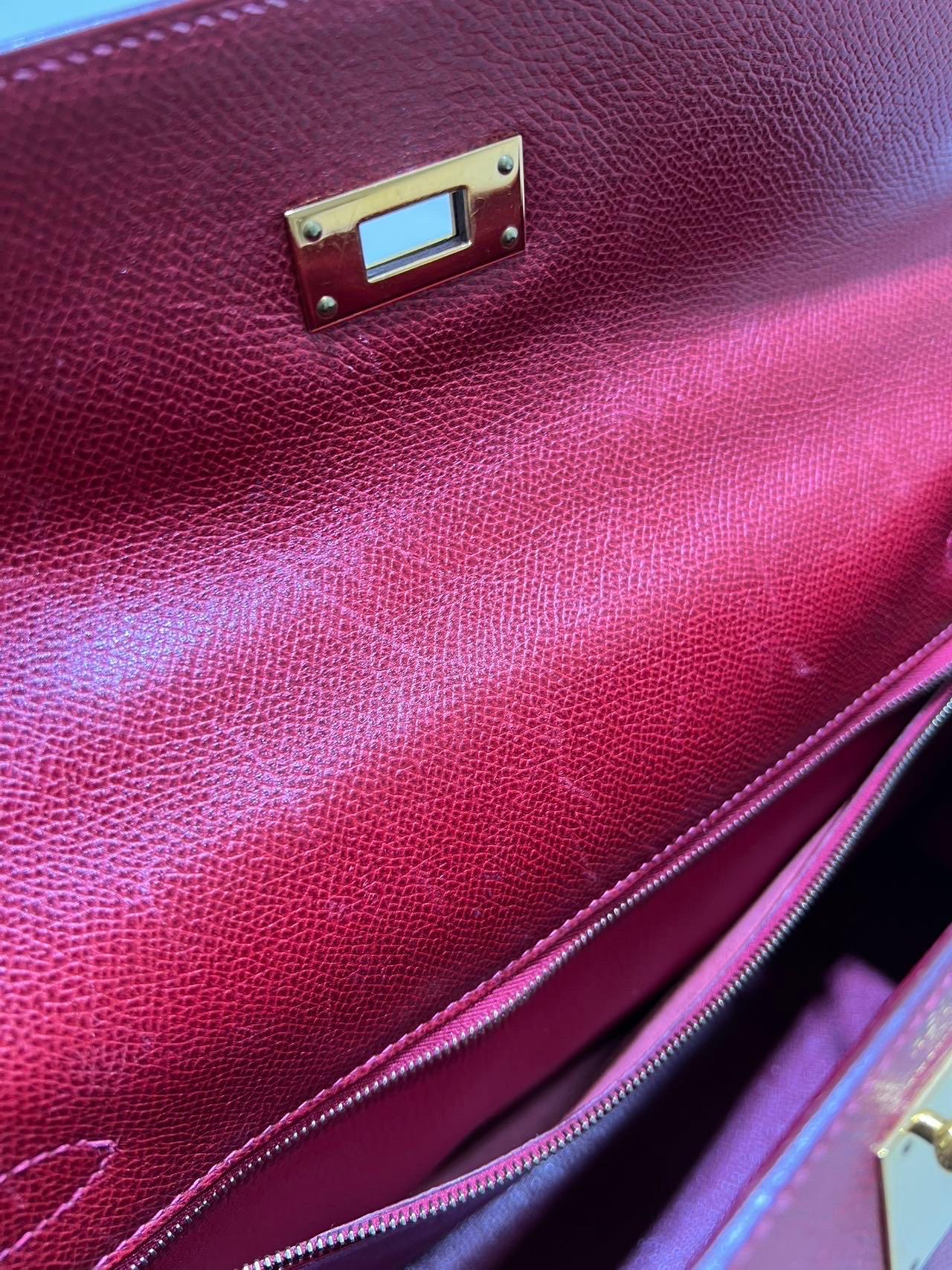 Hermes Kelly 32 Sellier Rouge Vif Red Courchevel Leather Gold HW 2003 For Sale 15