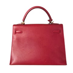 Hermes Kelly 32 Sellier Rouge Vif Red Courchevel Leather Gold HW 2003