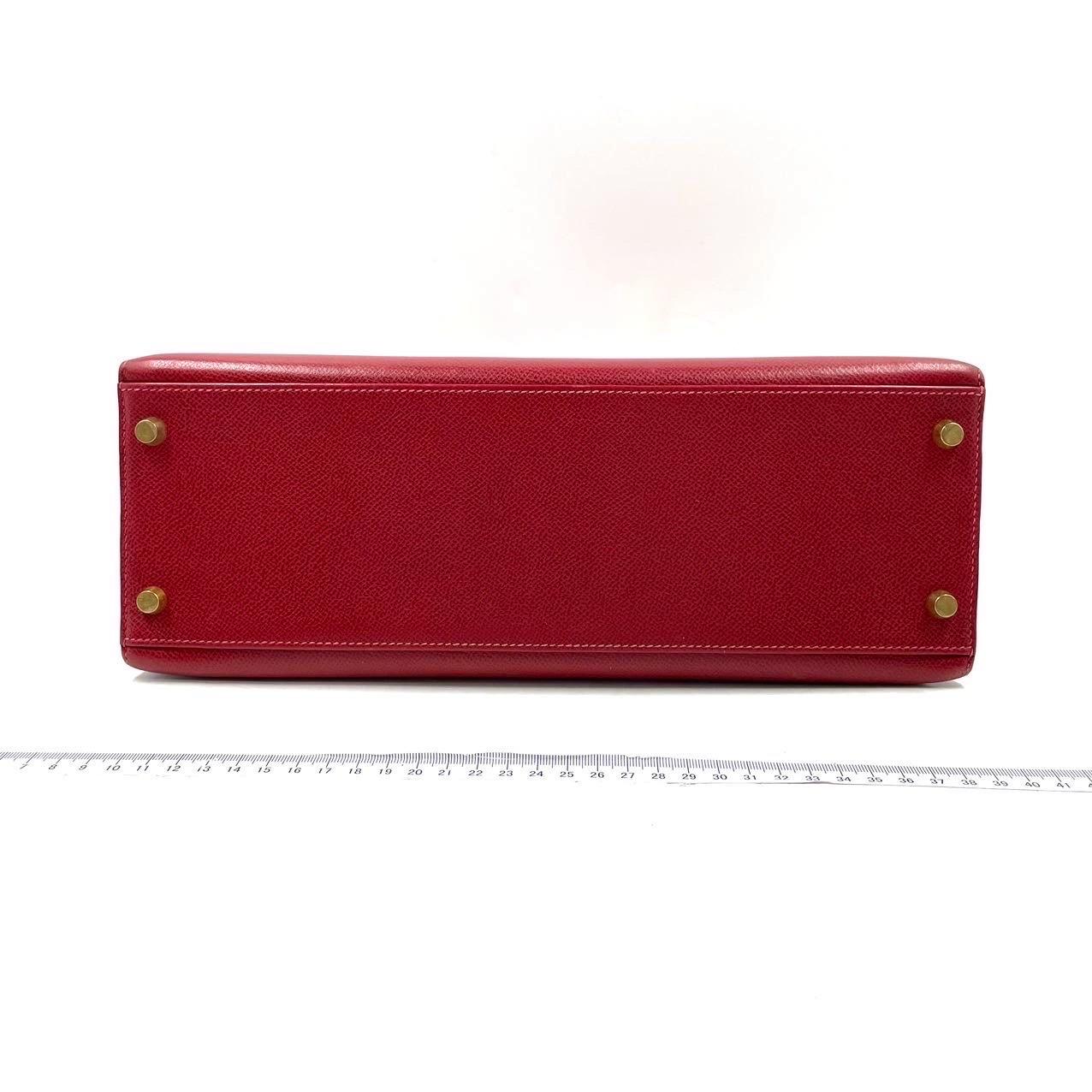 Hermes Kelly 32 Sellier Rouge Vif Red Courchevel Leather Gold HW 2003 For Sale 2