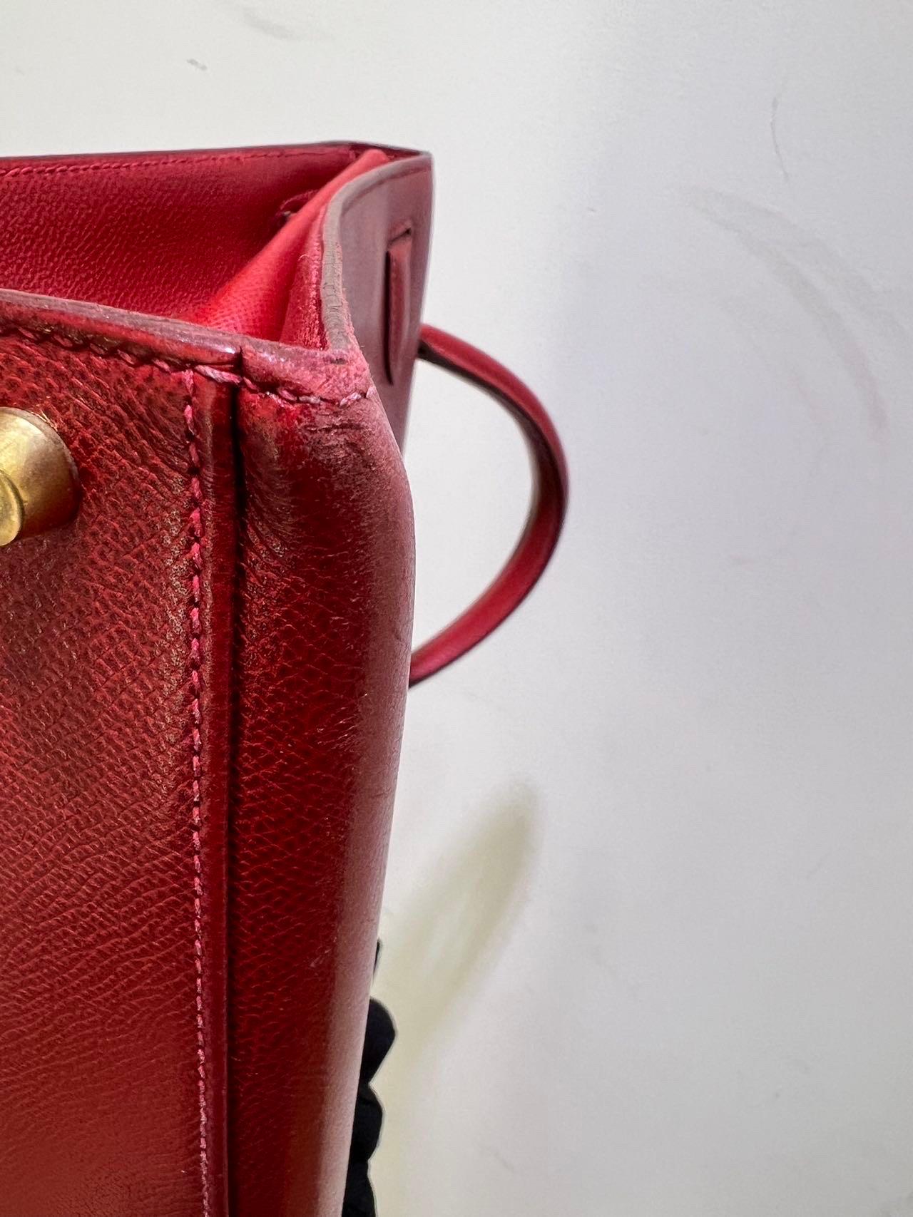 Hermes Kelly 32 Sellier Rouge Vif Red Courchevel Leather Gold HW 2003 For Sale 5