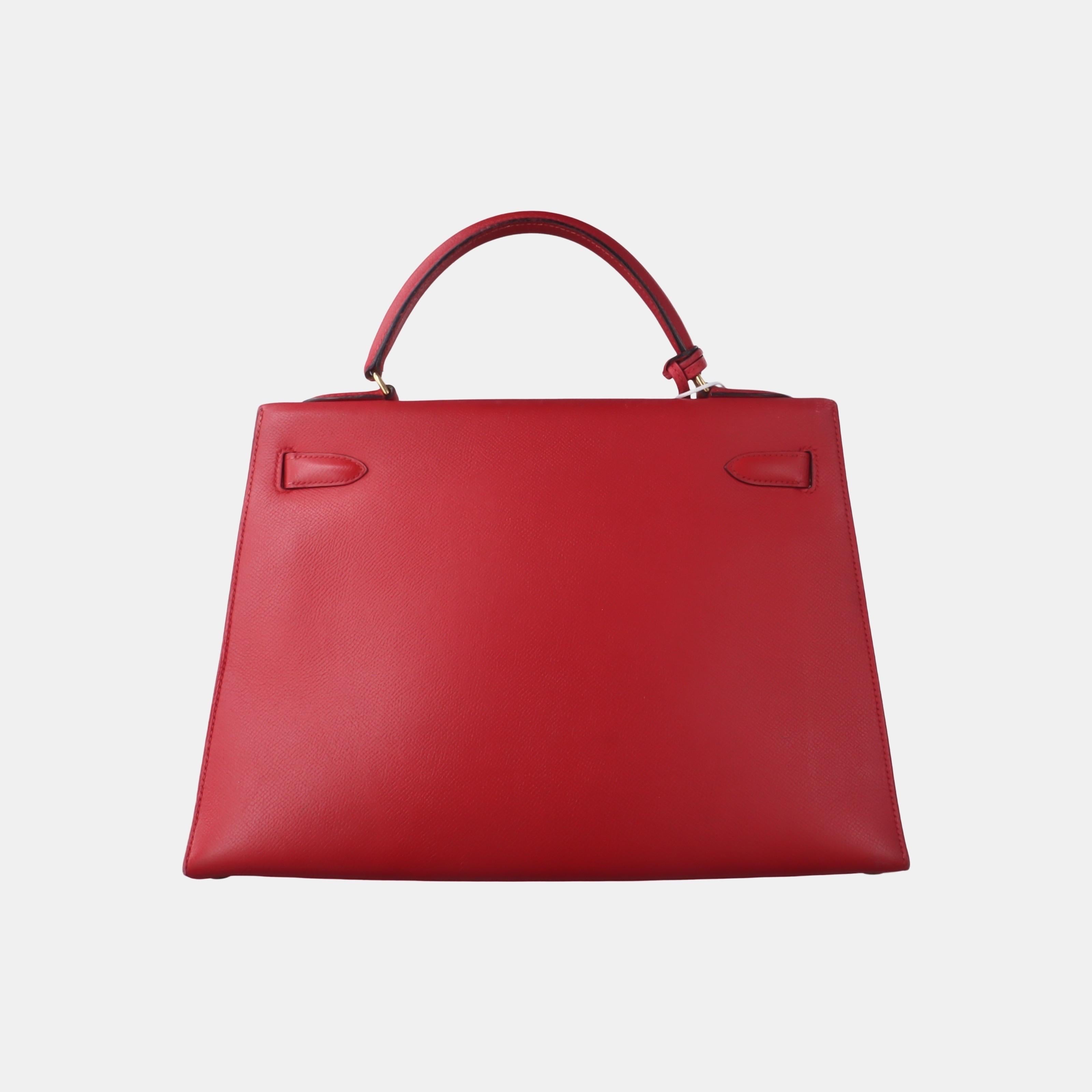 Women's Hermes Kelly 32 Sellier Red Epsom Leather Gold HW Circle S Stamp 1989