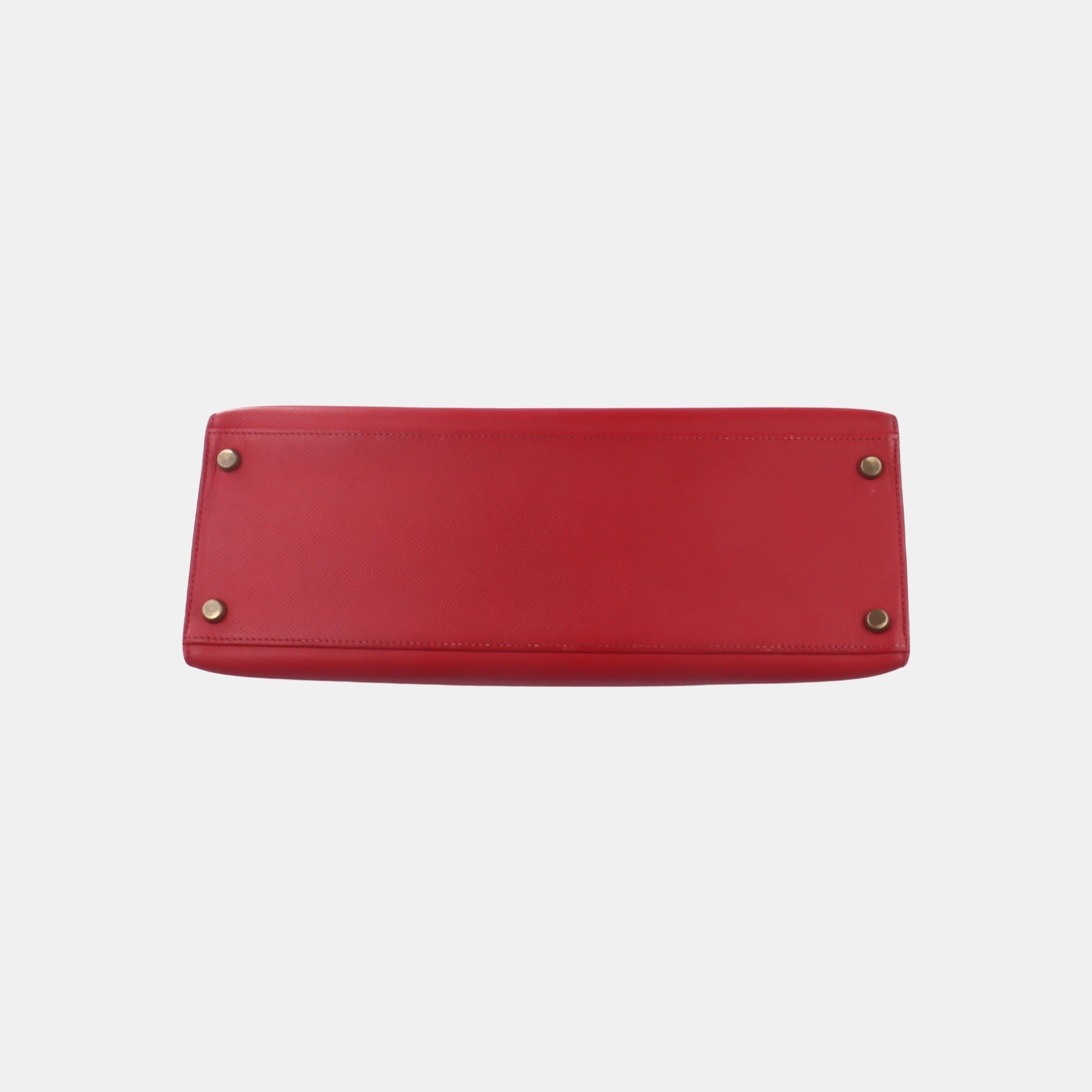 Hermes Kelly 32 Sellier Red Epsom Leather Gold HW Circle S Stamp 1989 1