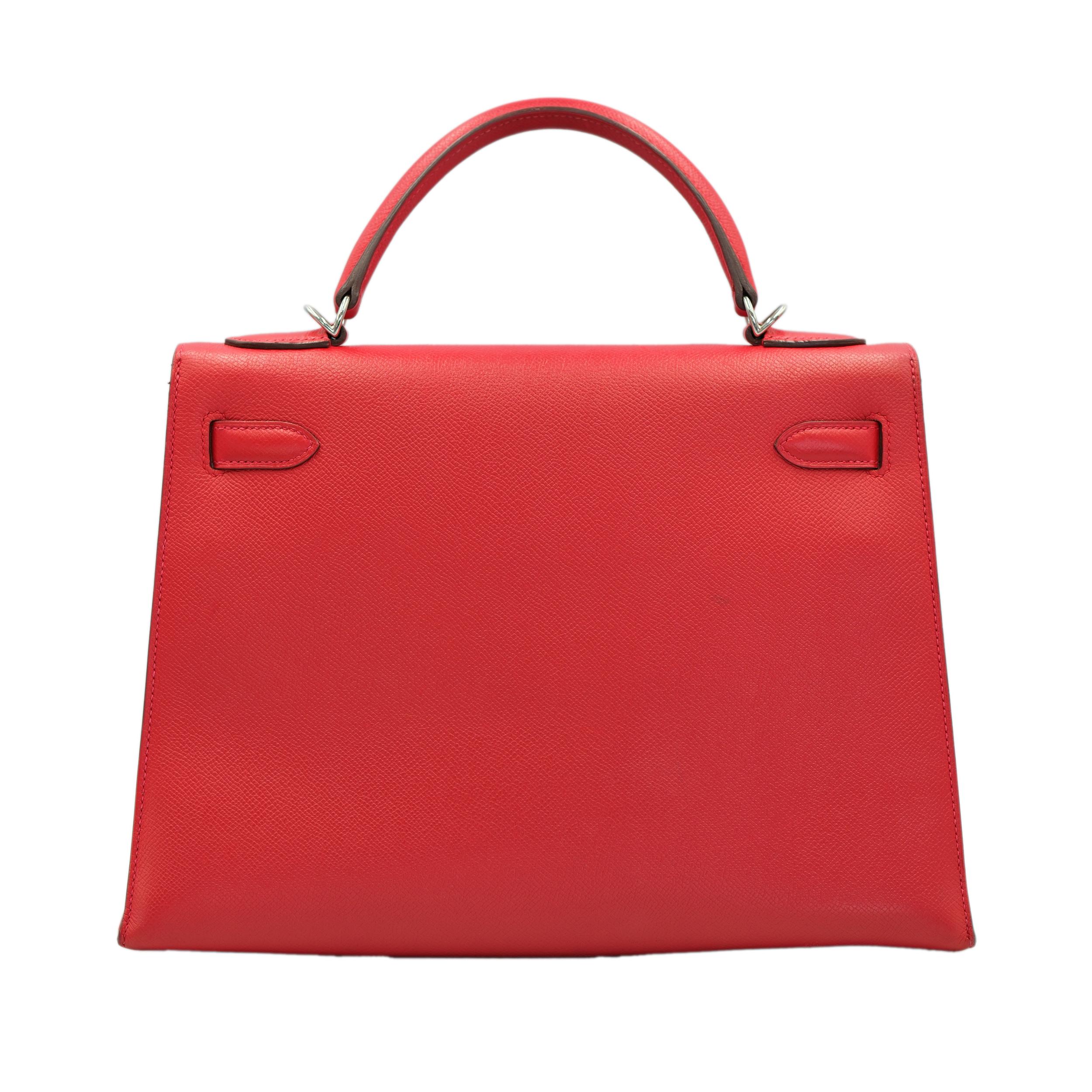 Hermes Kelly 32 Sellier Rouge Epsom avec quincaillerie en Palladium Pour femmes en vente