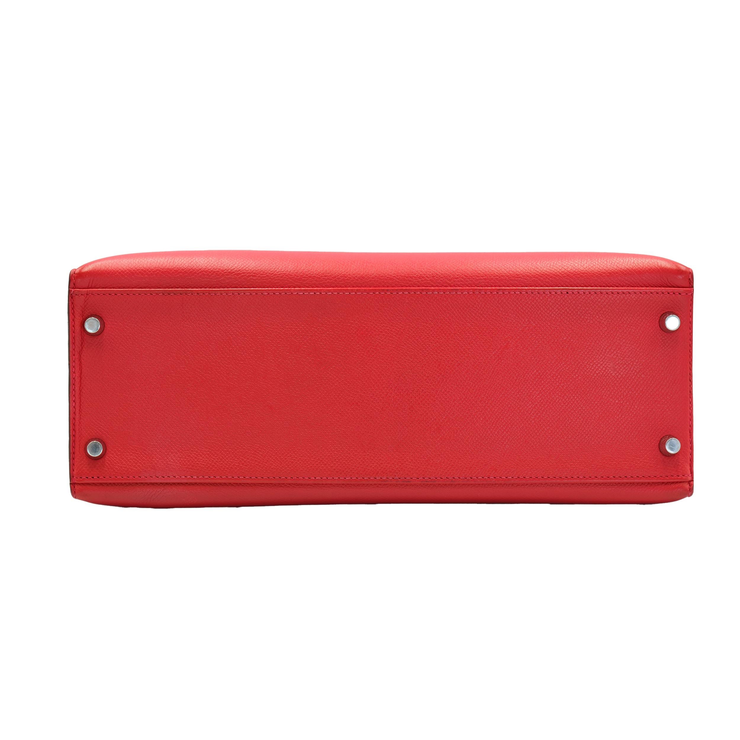 Hermes Kelly 32 Sellier Rouge Epsom avec quincaillerie en Palladium en vente 3